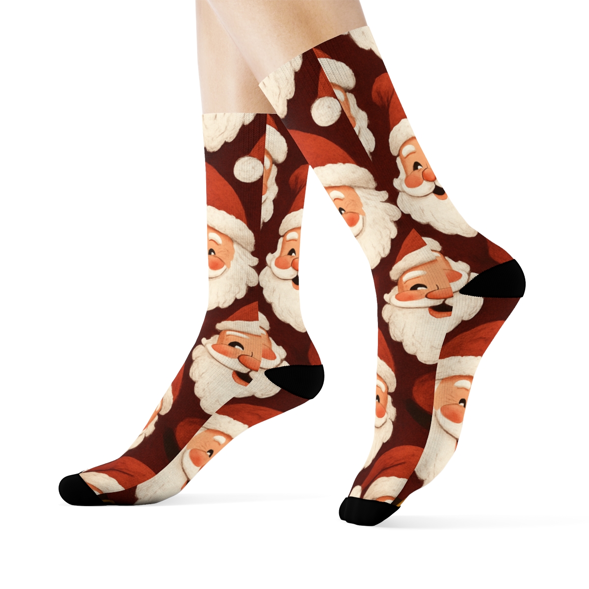 Santa Face Repeating Motif unique graphic crew socks