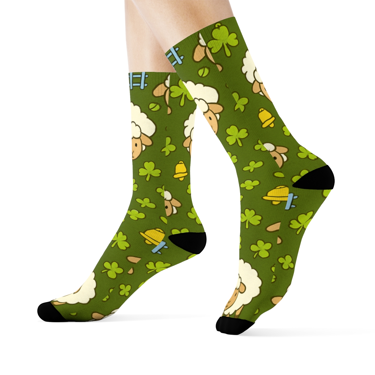 Sheep Meadow Chevron On Moss Green personalized crew socks