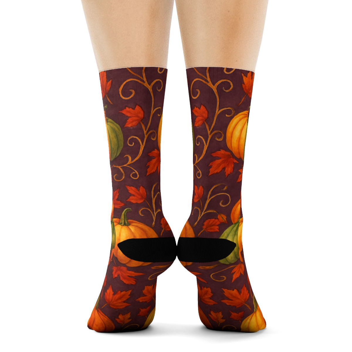 Watercolor Pumpkin Patch Mirror Tile On Deep Plum Background stylish athletic crew socks