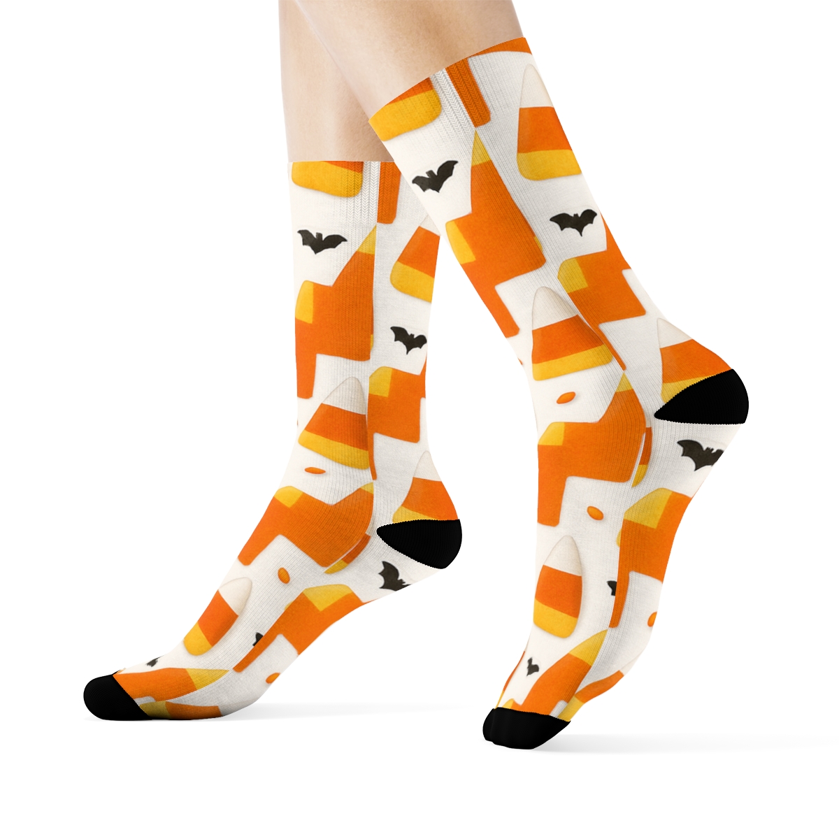 Orange Candy Corn Stair Step Tessellation On White Background unique graphic crew socks
