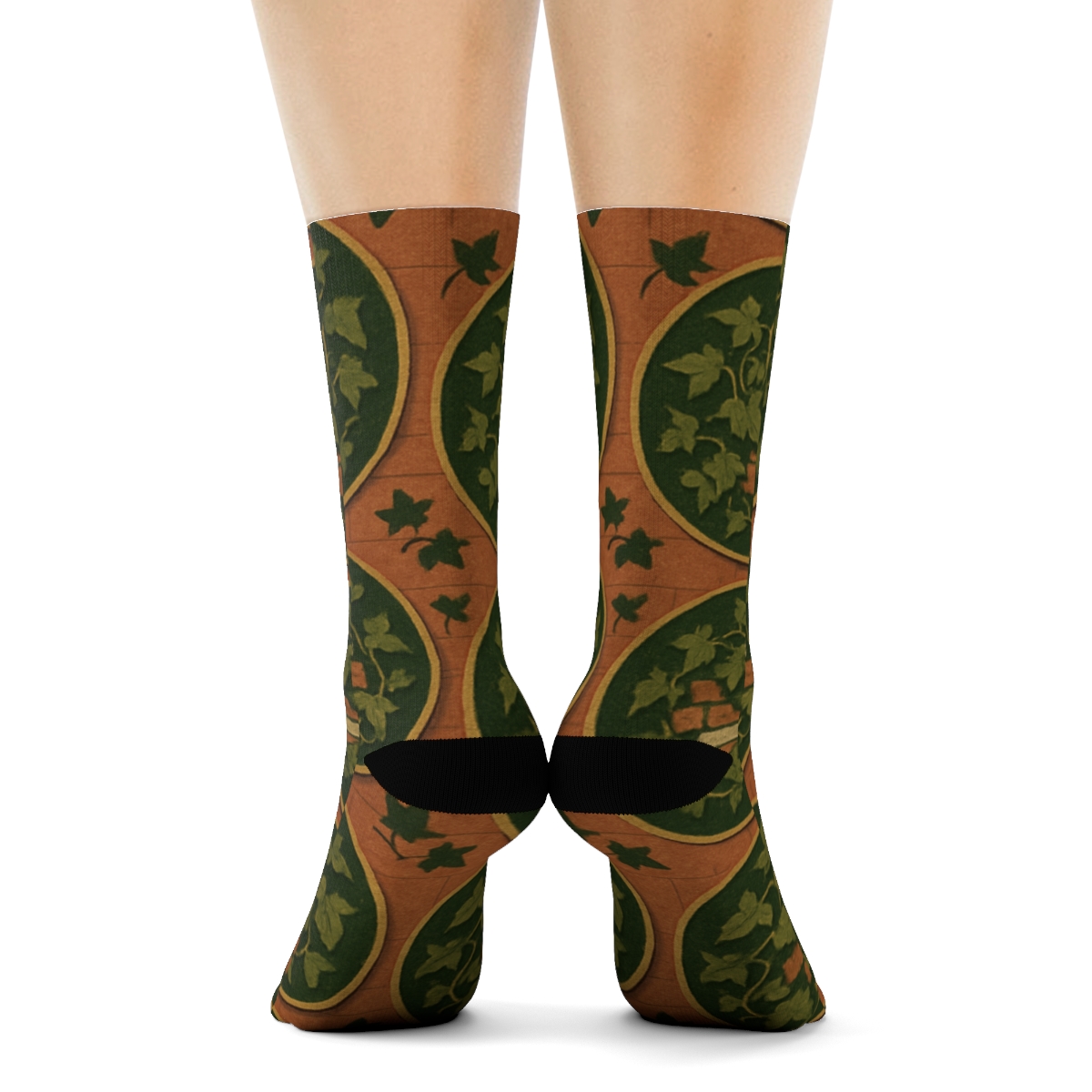 Vintage Ivy Brick Medallions On Warm Terracotta trendy patterned crew socks