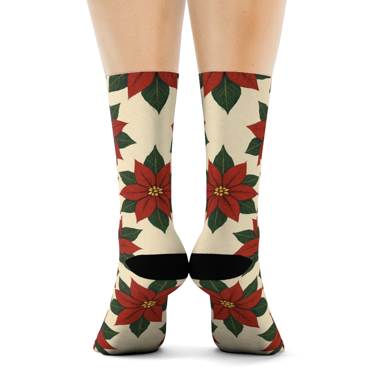 Poinsettia Corner Repeat On Ivory stylish athletic crew socks