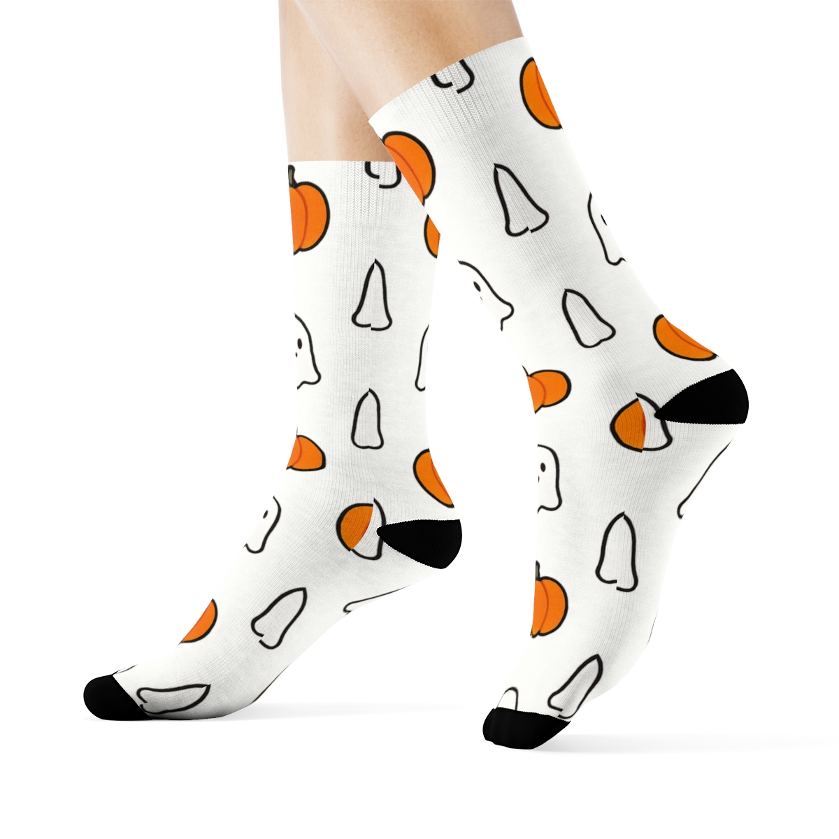 Ghost And Pumpkin Polka Dot Alternation On White Background comfortable cotton crew socks