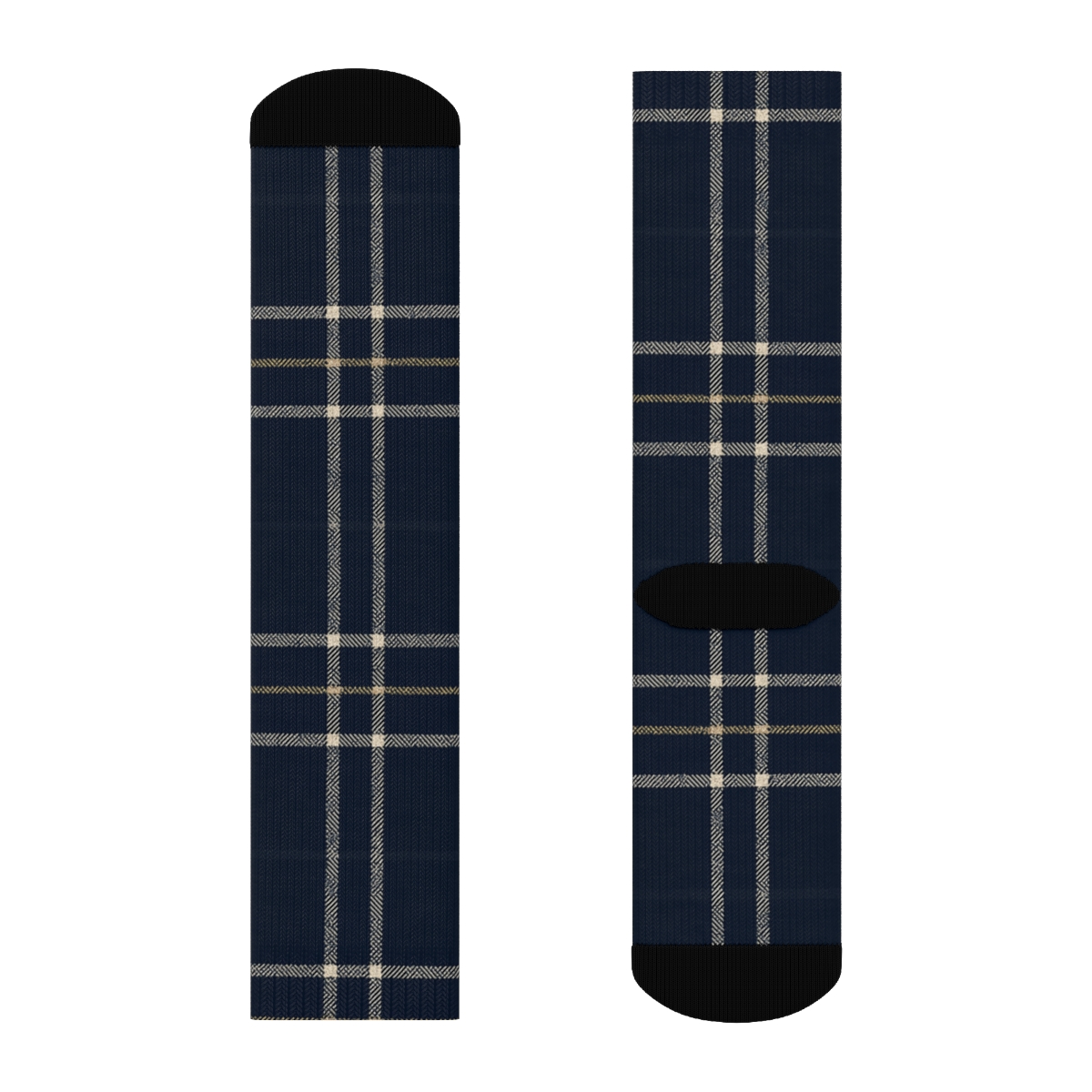 Navy Tartan Plaid With Thin Stripe Accents soft everyday crew socks