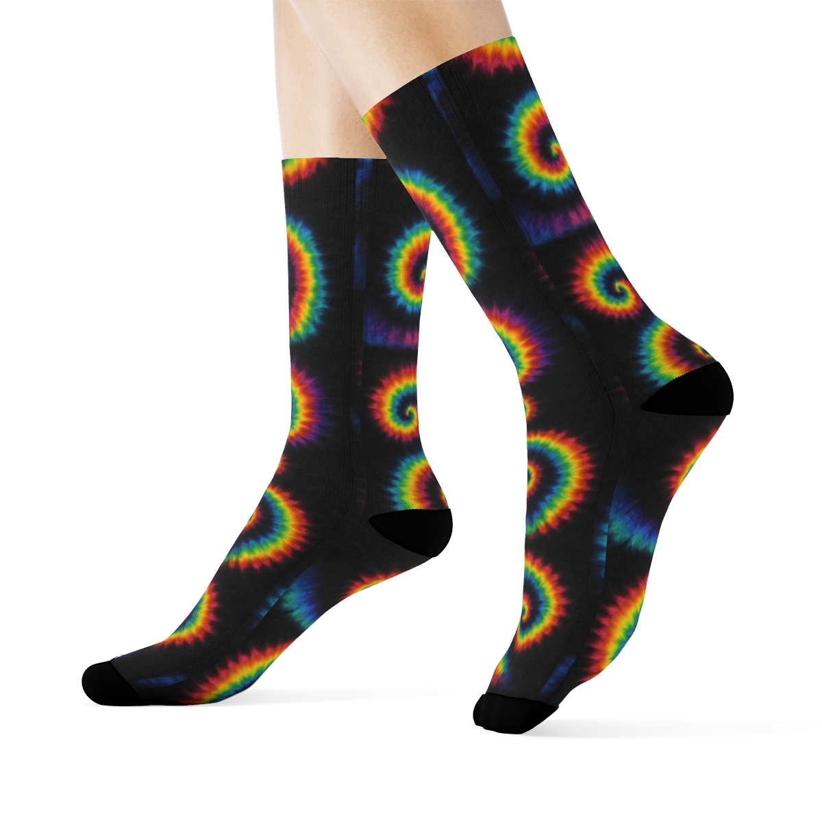 Neon Spiral Whorl Tile Matrix On Black Background premium sports crew socks