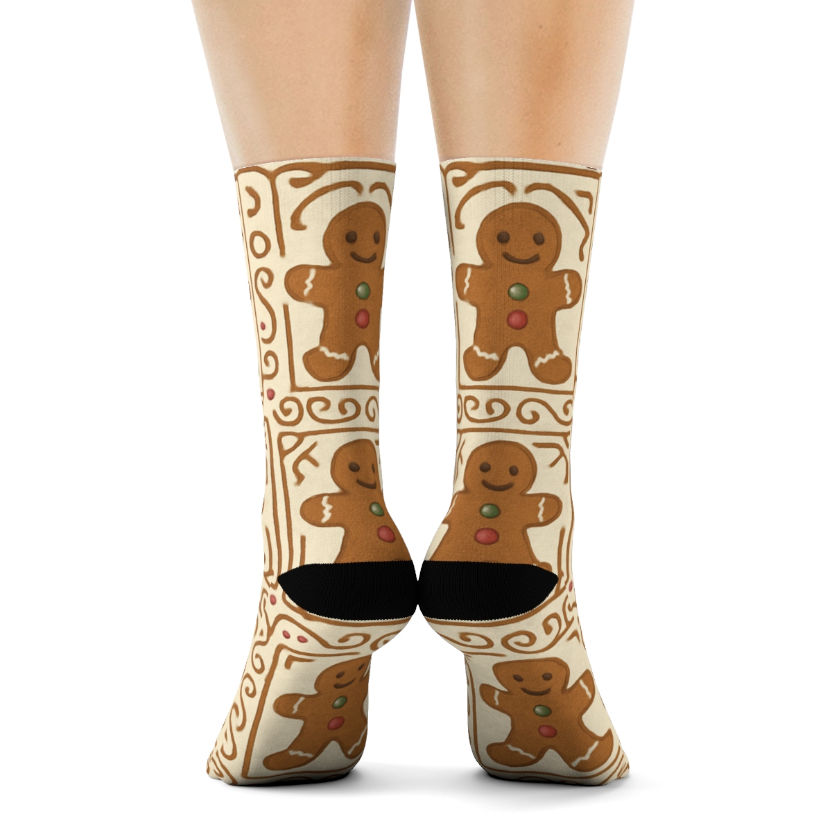Gingerbread Tile Mosaic designer printed crew socks