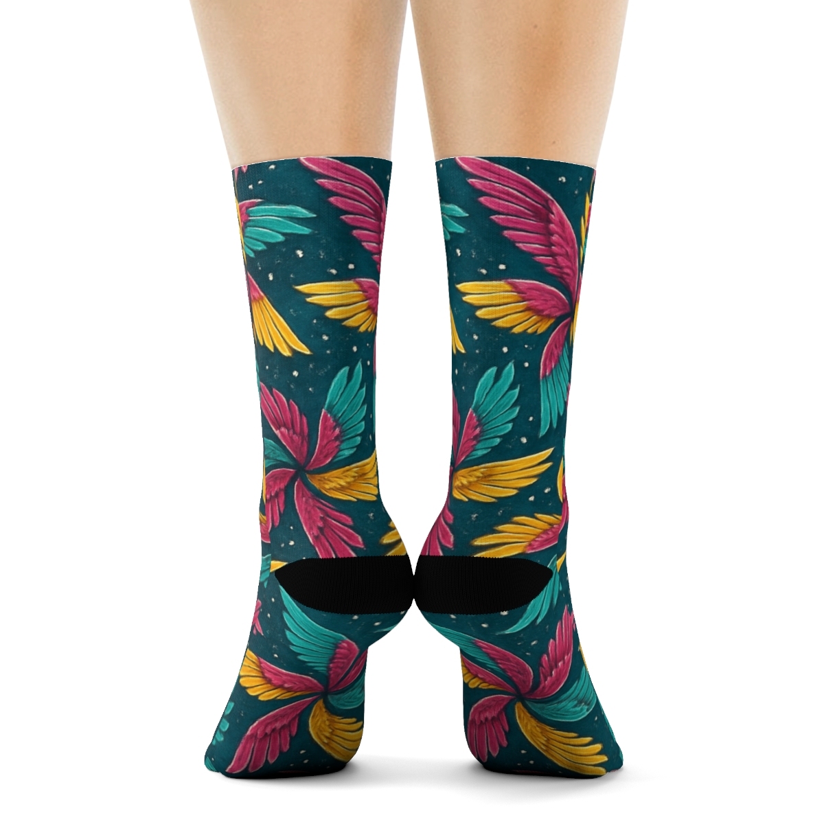 Hummingbird Wing Spiral Tessellation On Midnight Teal Background comfortable cotton crew socks