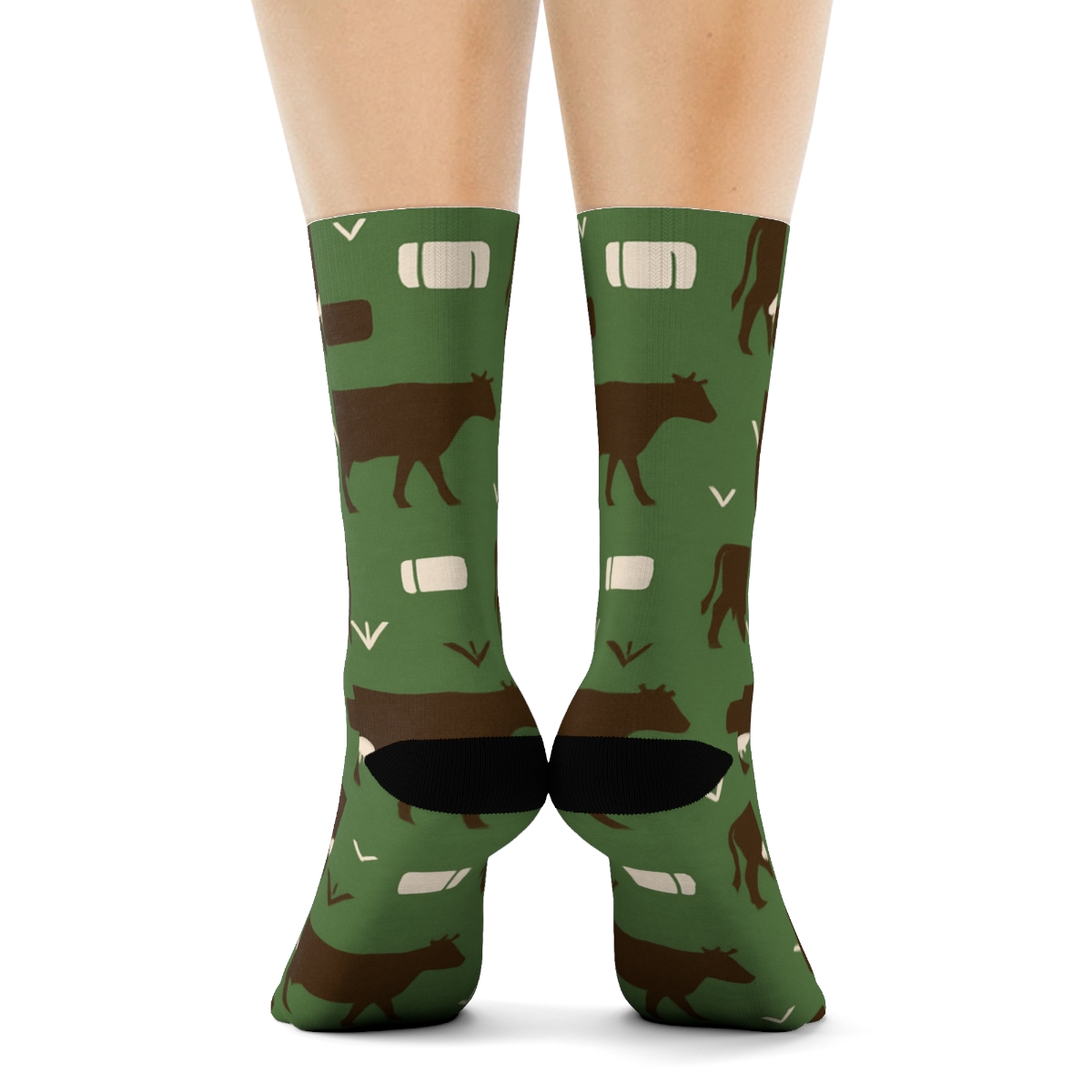 Pasture Green Tile Pattern With Cow Silhouette Parade stylish athletic crew socks