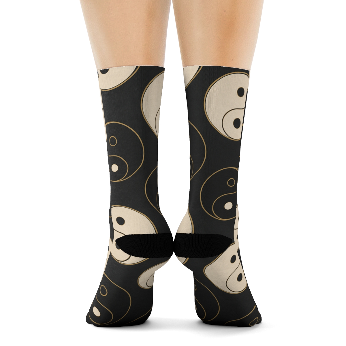 Gold Ink Taijitu Lattice On Charcoal custom crew socks
