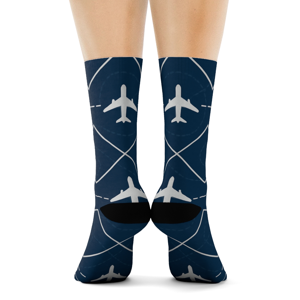 Runway Lattice With Airplane Icons In The Middle designer printed crew socks