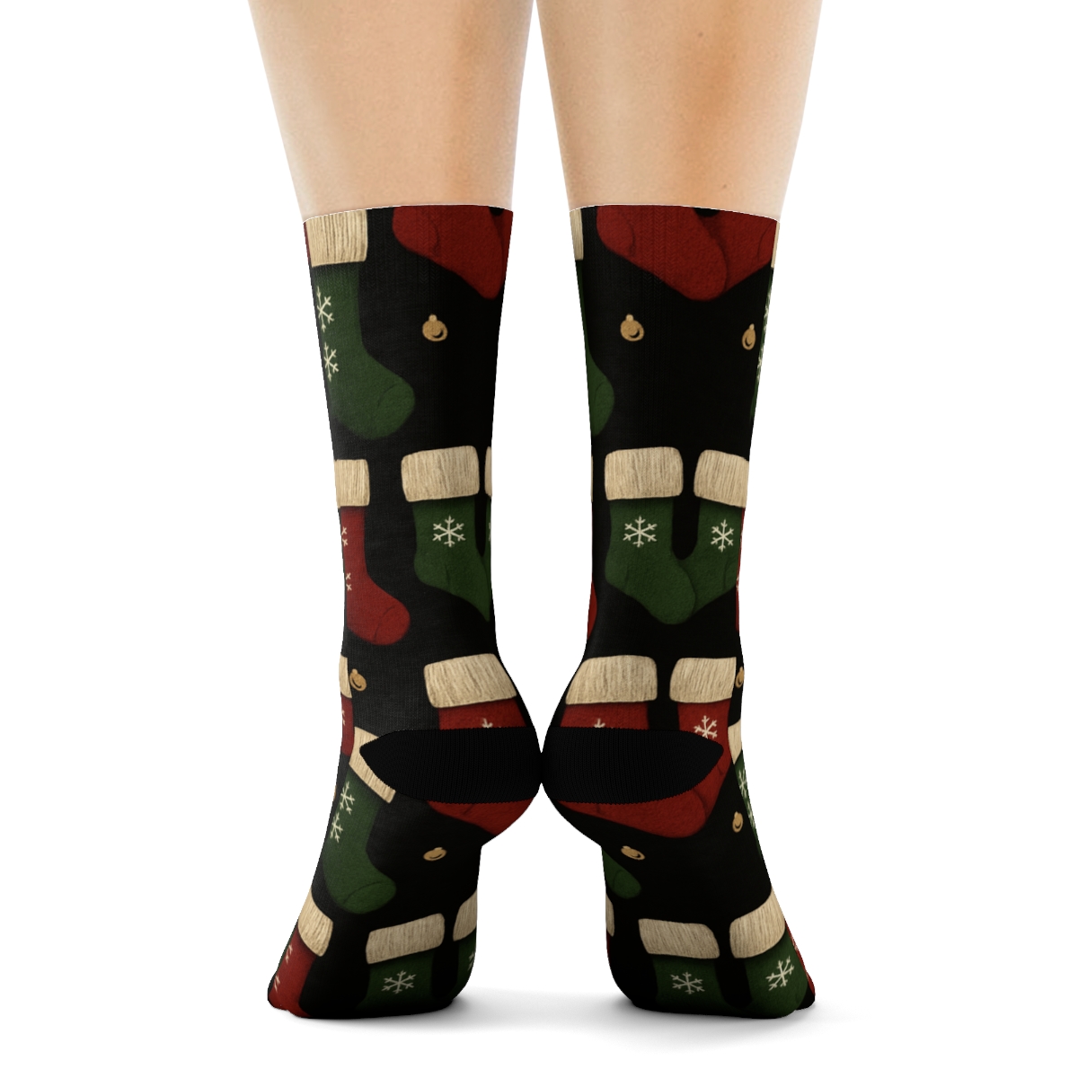 Christmas Stocking Mirror Pair Tiles On Black premium sports crew socks
