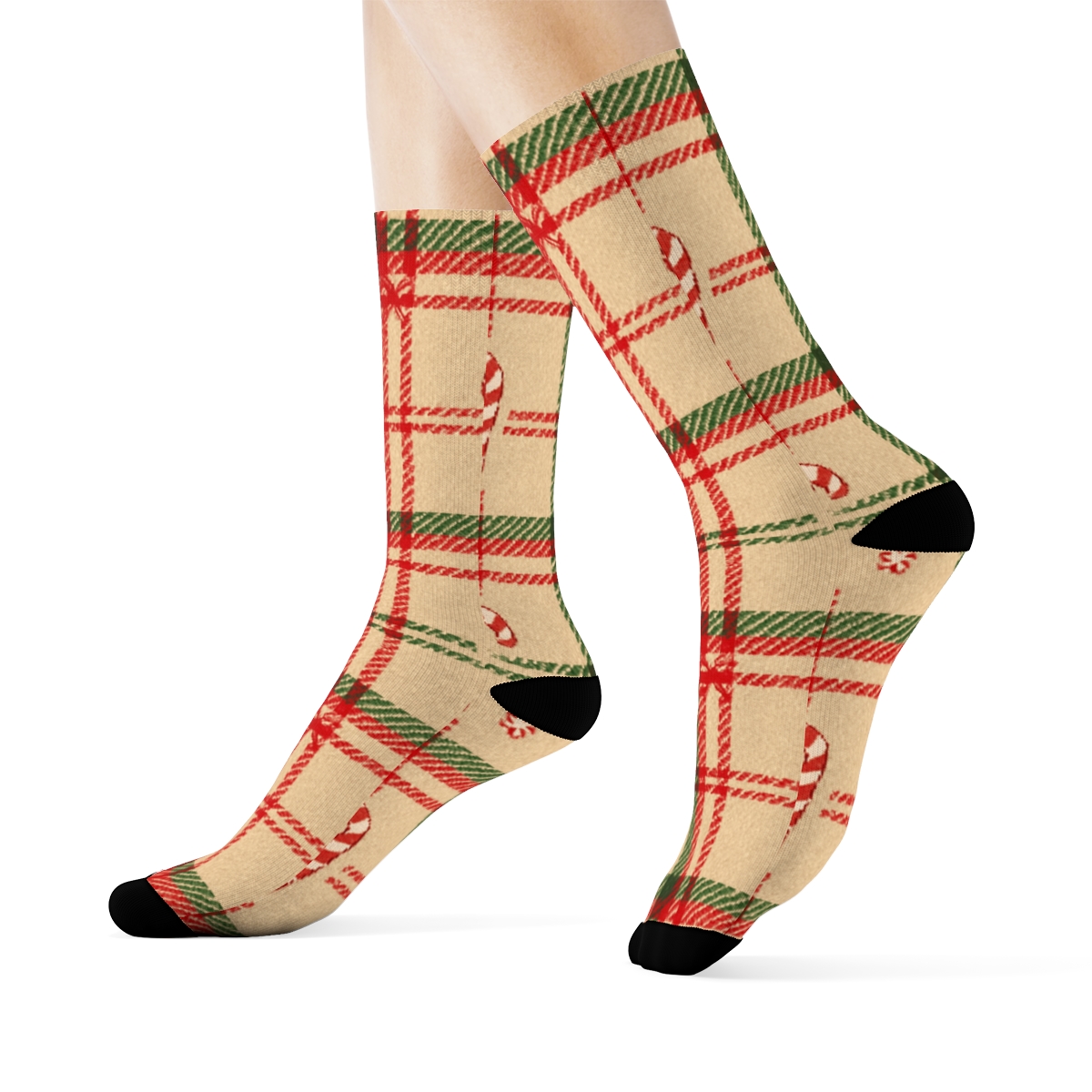 Candy Cane Plaid For Holiday Cozywear soft everyday crew socksCandy Cane Plaid for Holiday Cozywear Crew Socks - Image 3