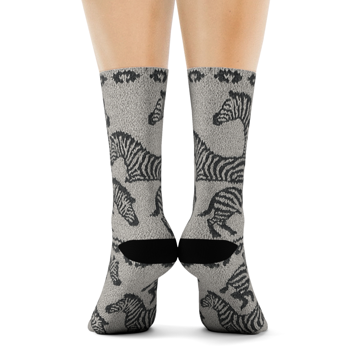 Knitted Zebra Silhouette Mirror Bands designer printed crew socks