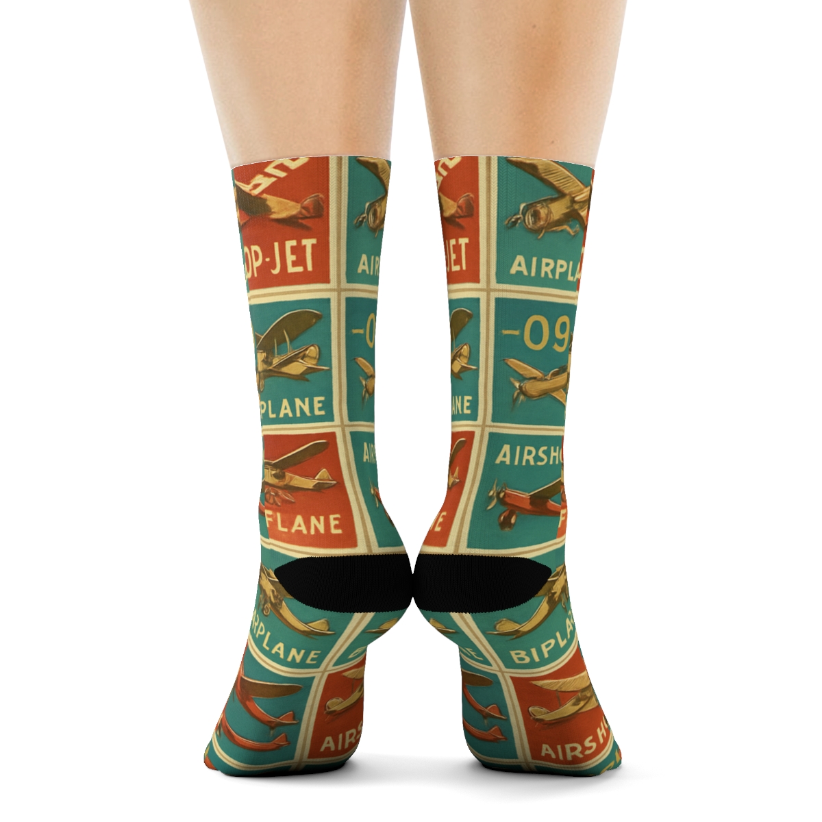 Vintage Aircraft Airplane Poster Patchwork comfortable cotton crew socks