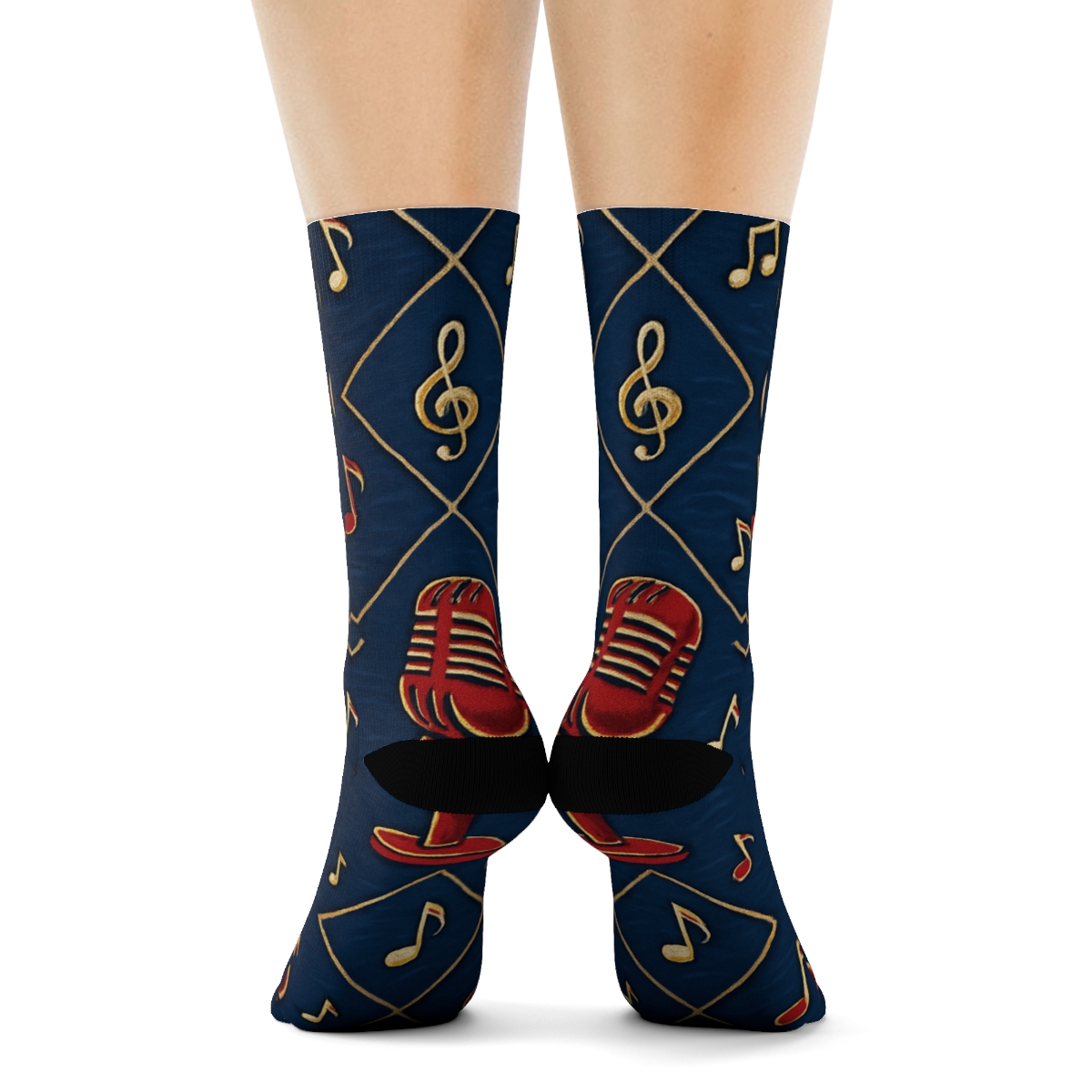 Musician Microphone Lattice On Concert Blue designer printed crew socks