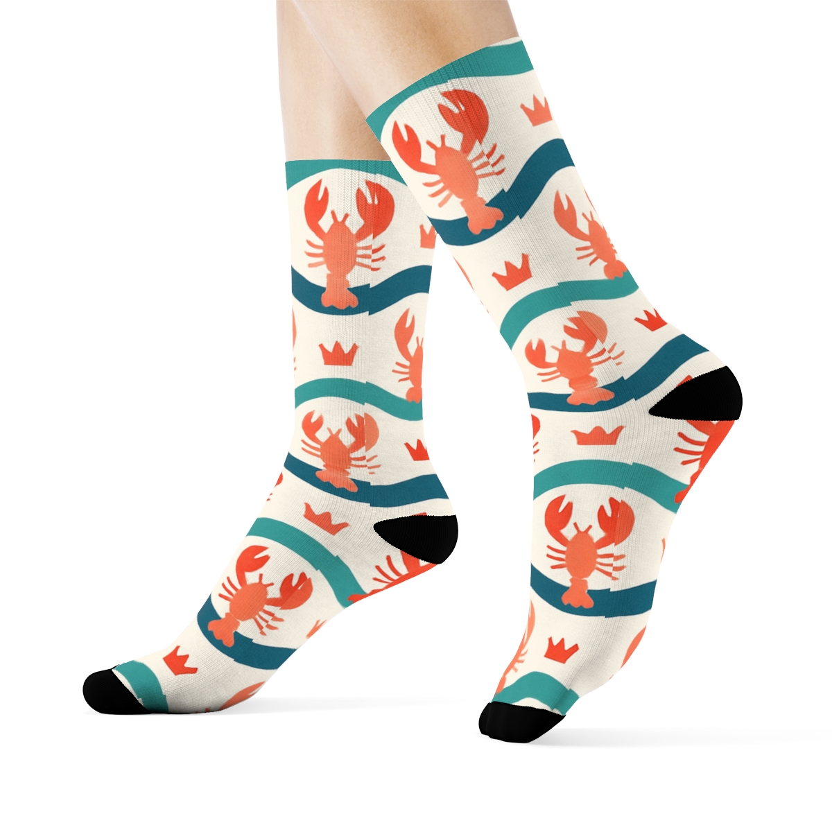 Wave Danced Crowns With Lobster Silhouettes unique graphic crew socks