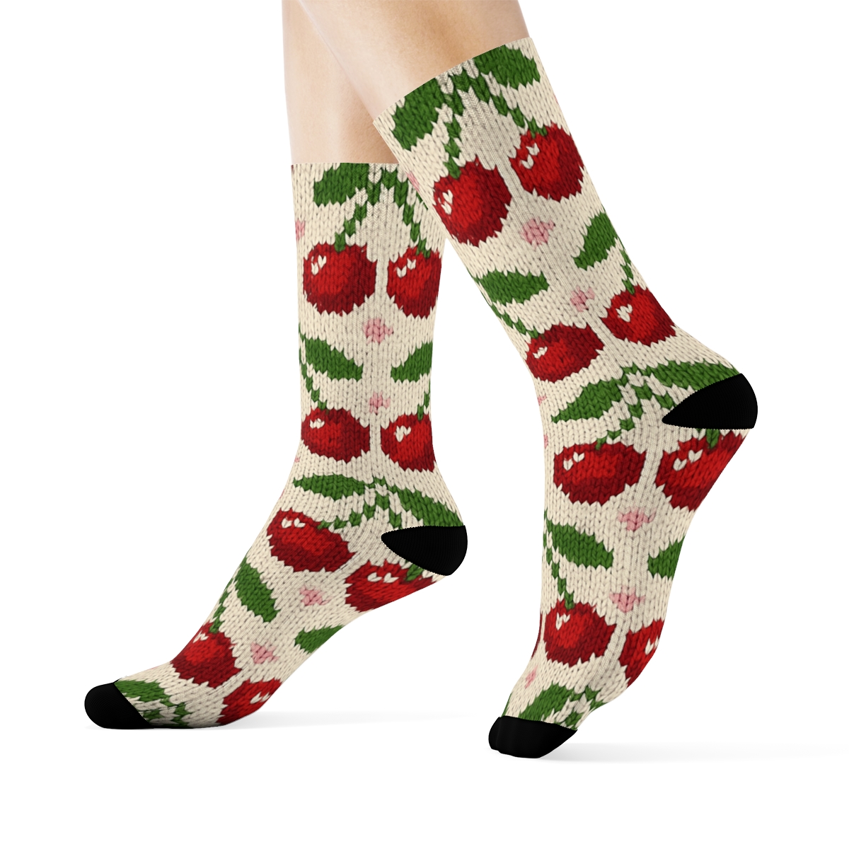 Knitted Illusion Cherry Stem Chevron comfortable cotton crew socks