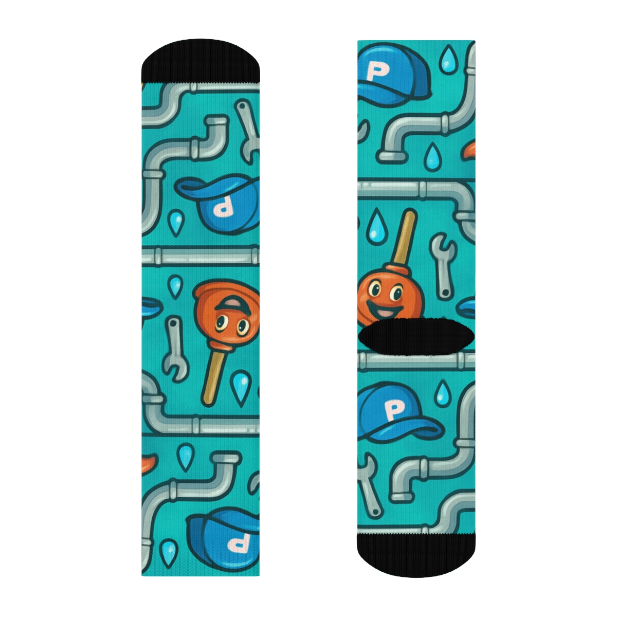 Pipes And Plungers Parade Pattern Plumber unique graphic crew socks
