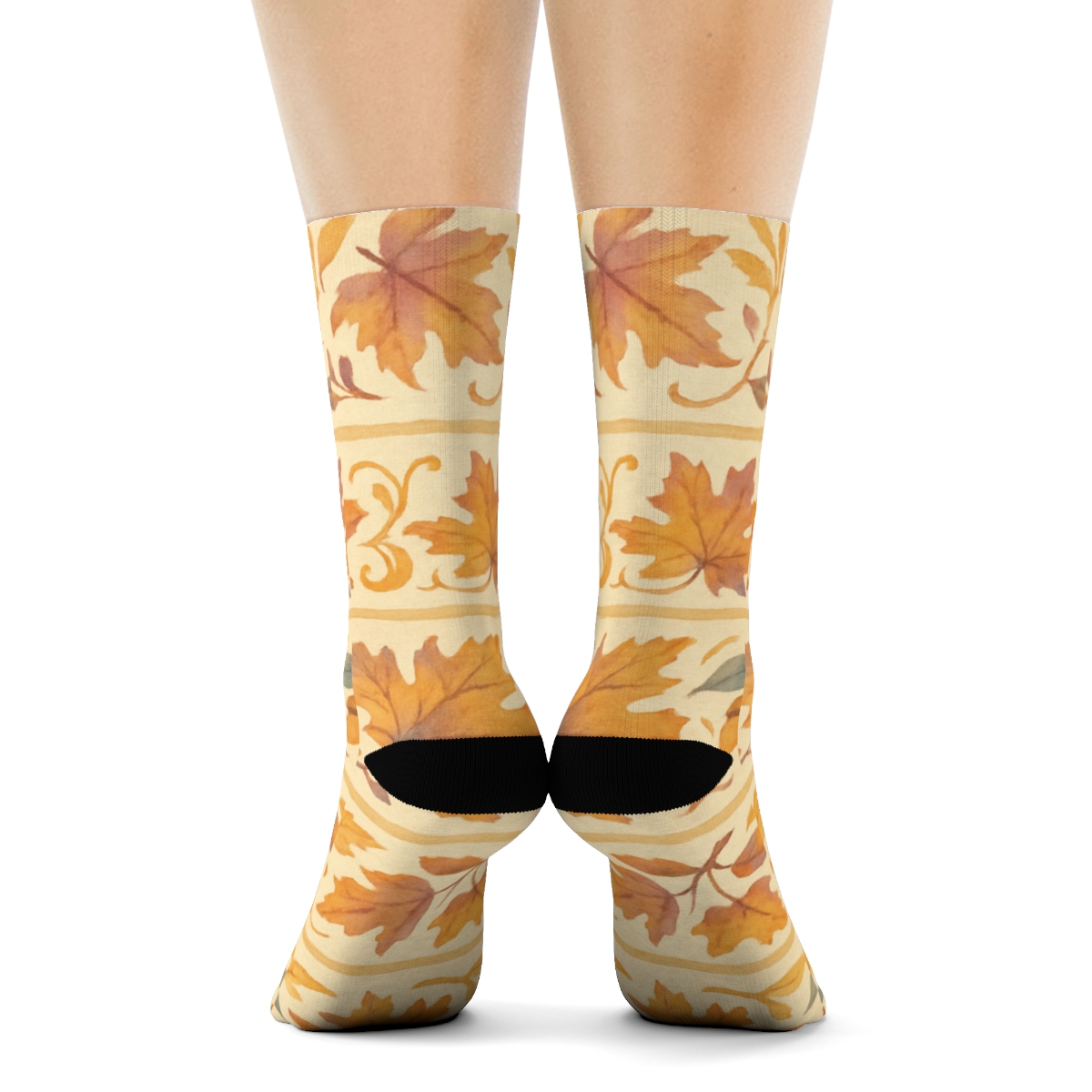 Golden Orchard Stripe Foliage Pattern soft everyday crew socks