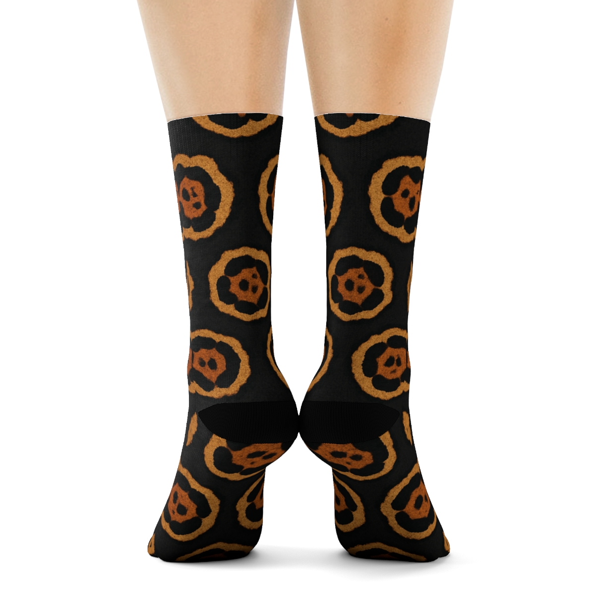 Tawny Rosette Grid trendy patterned crew socks