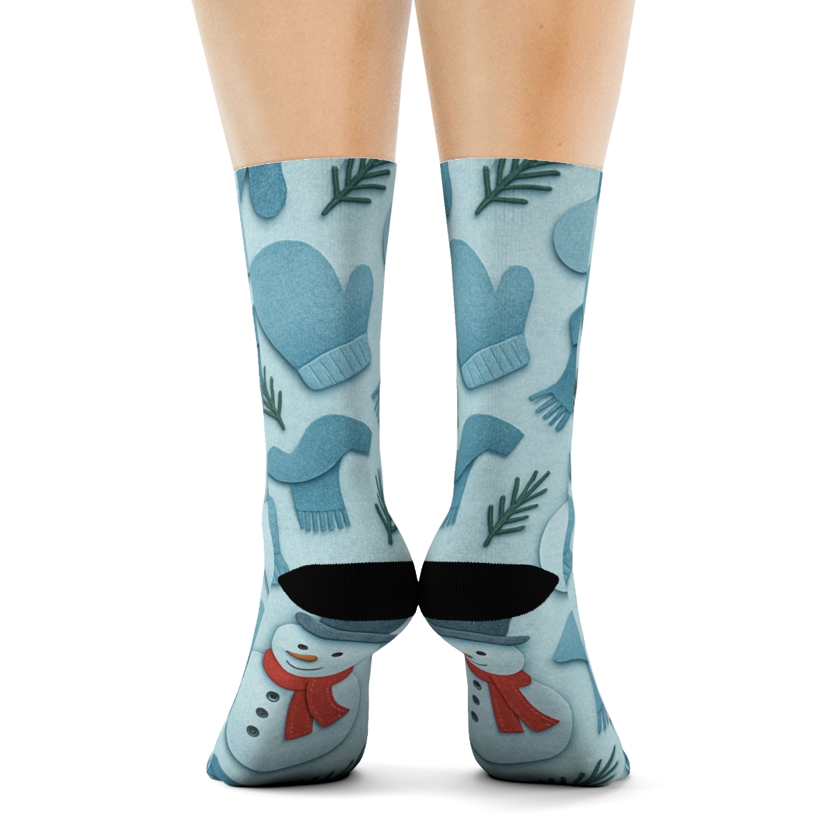 Snowman In Holiday Collage Scatter On Icy Blue soft everyday crew socks