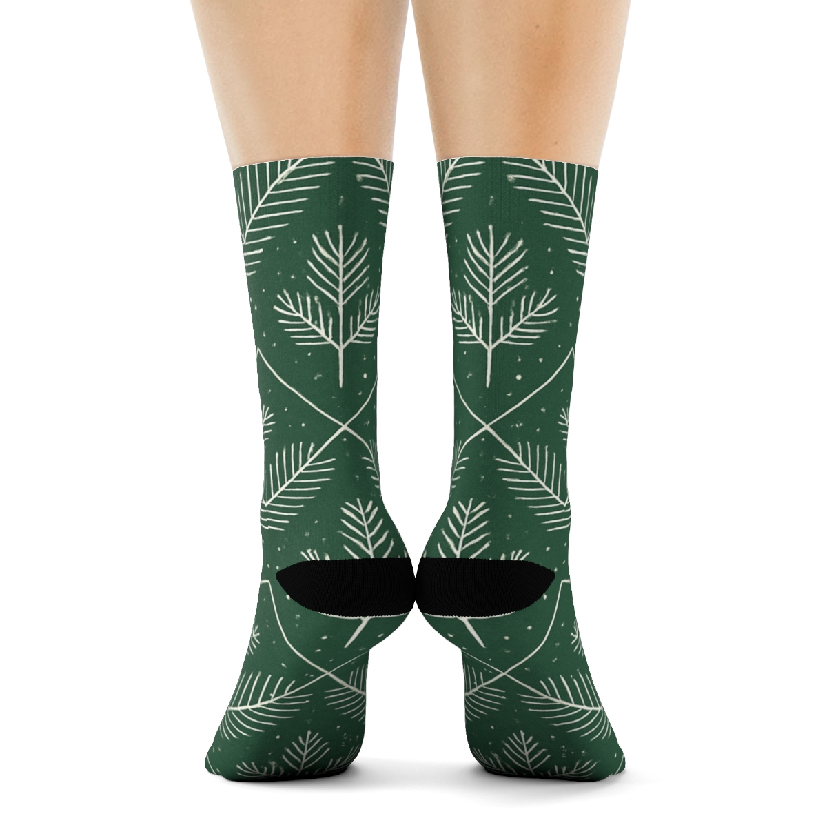Pine Frond Lattice With Evergreen Branches Detail soft everyday crew socks