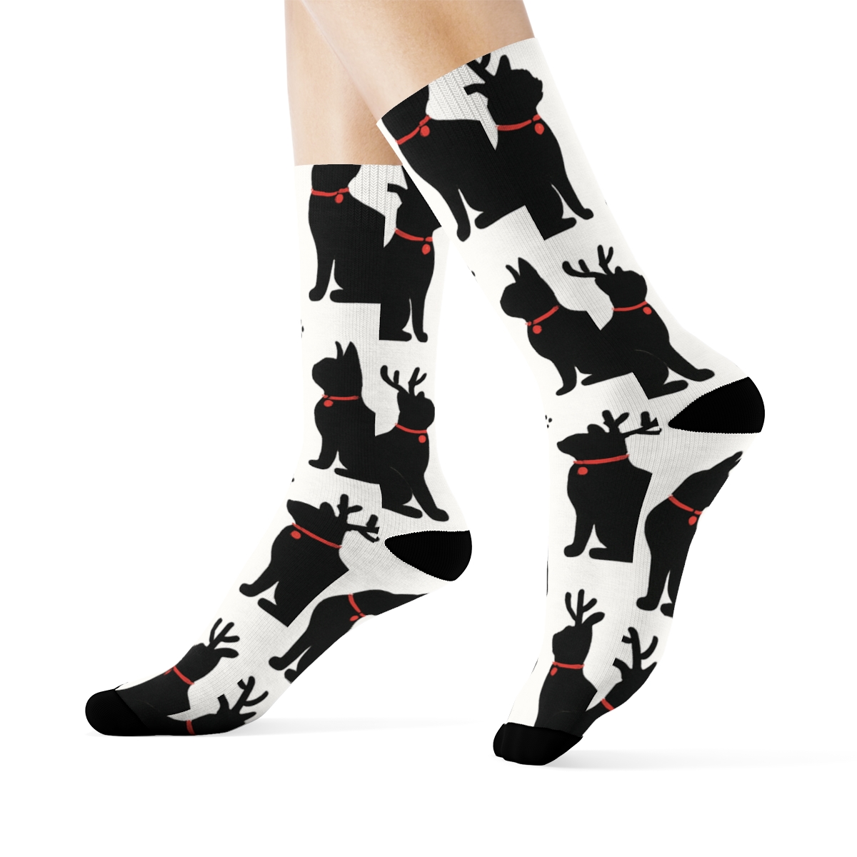 Minimal Reindeer Cat Silhouette Grid On White Background stylish athletic crew socks