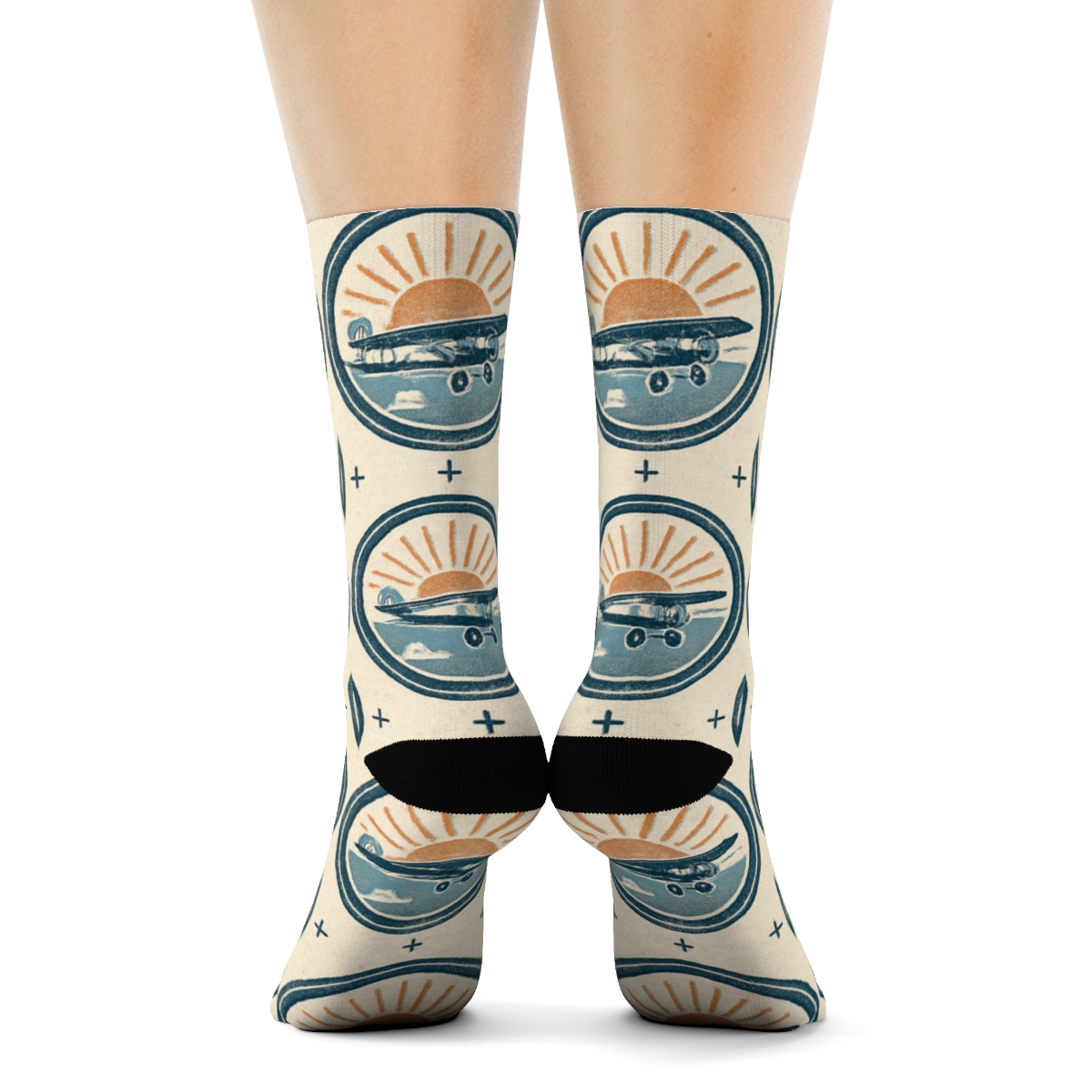 Vintage Airplane Poster Medallion Tiles stylish athletic crew socks