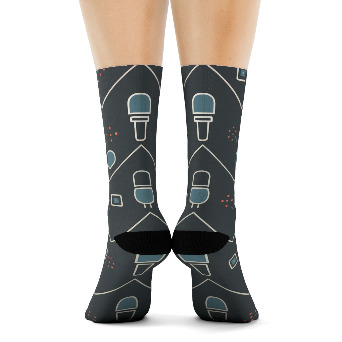 Journalist Microphone Chevron On Charcoal Field comfortable cotton crew socks