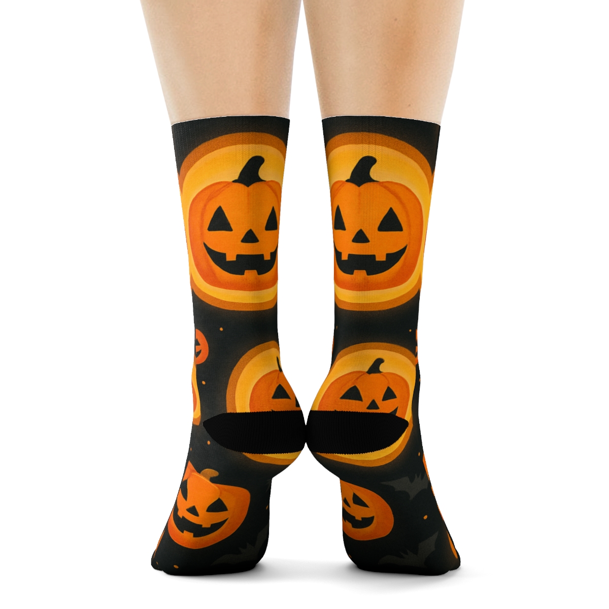 Glowing Jack O Lantern Medallion Tile On Black Background comfortable cotton crew socks