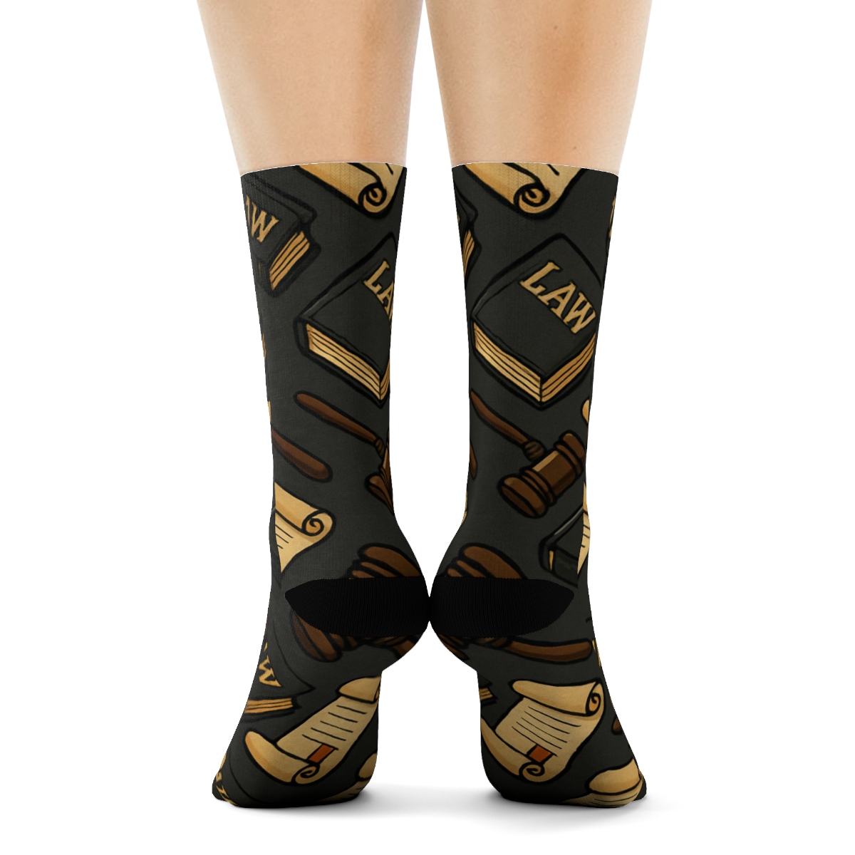 Gavel And Scroll Judge-Pattern Cascade On Charcoal Field custom crew socks