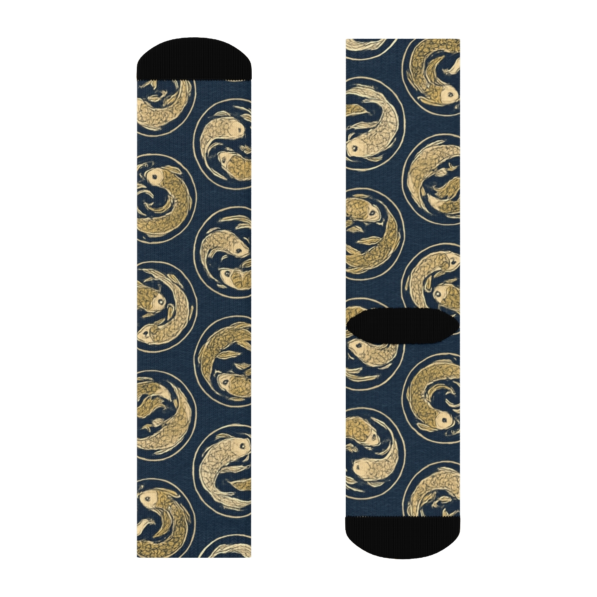 Dual Koi Circle Progression On Deep Indigo Background premium sports crew socks