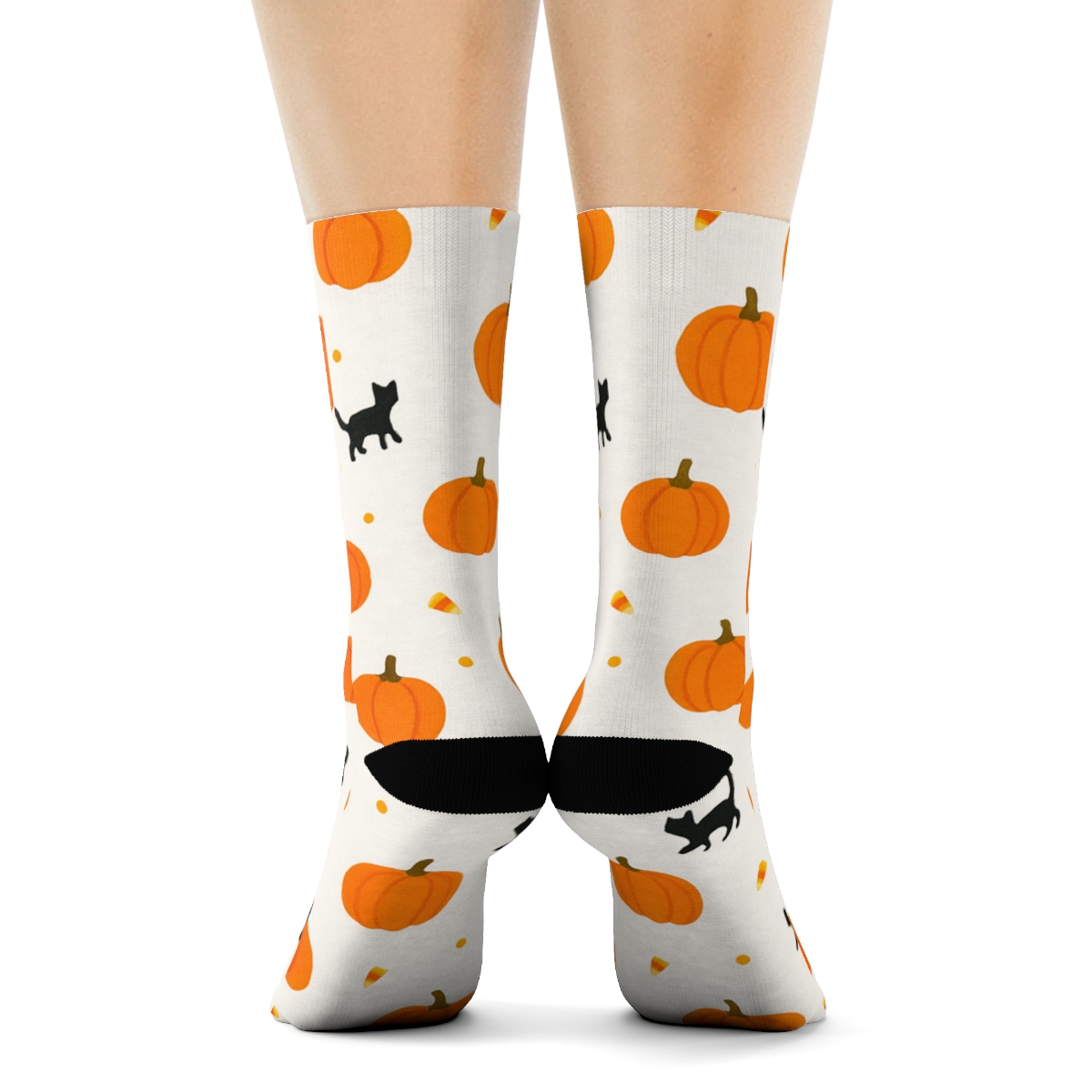 Scattered Pumpkin Field On White Background soft everyday crew socksScattered Pumpkin Field on White Background Crew Socks - Image 4