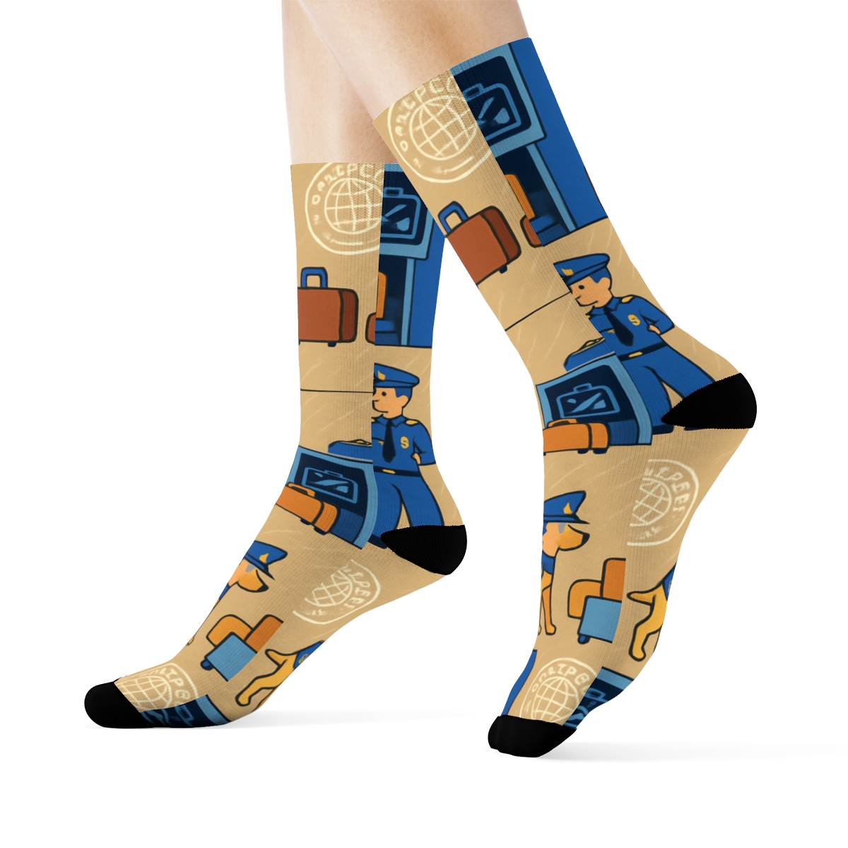 Passport Stamp Parade With Customs Officer Scenes stylish athletic crew socks
