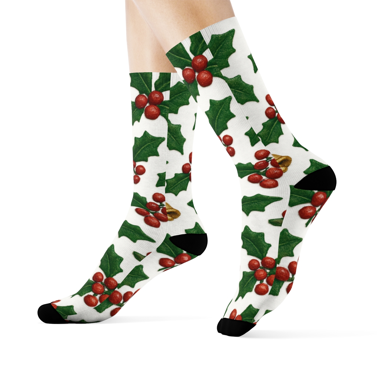 Holly Scatter On Snow White Field custom crew socks