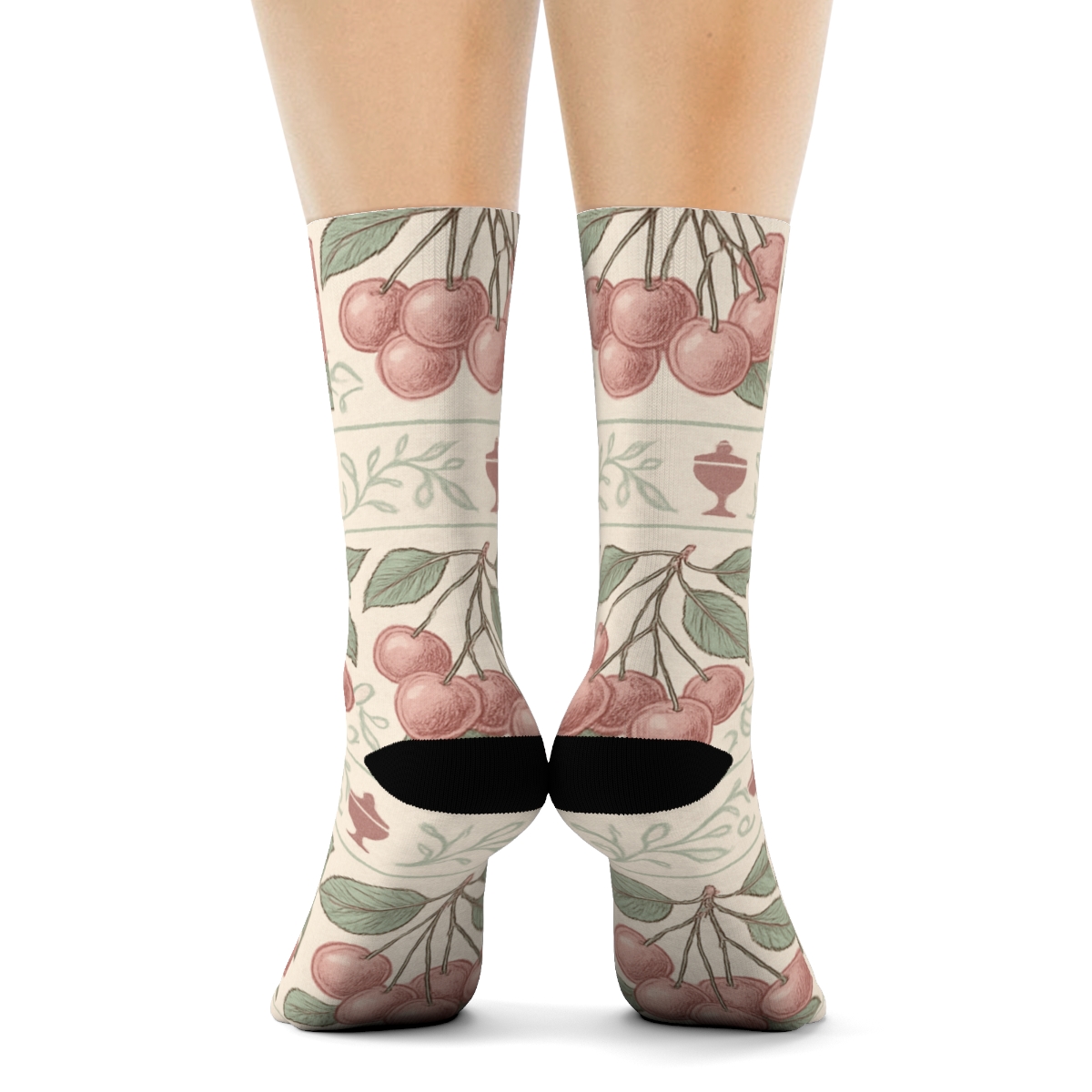 Vintage Cherry Cluster Band trendy patterned crew socks