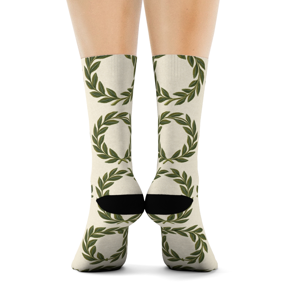 Laurel Wreath Grid Pattern designer printed crew socks