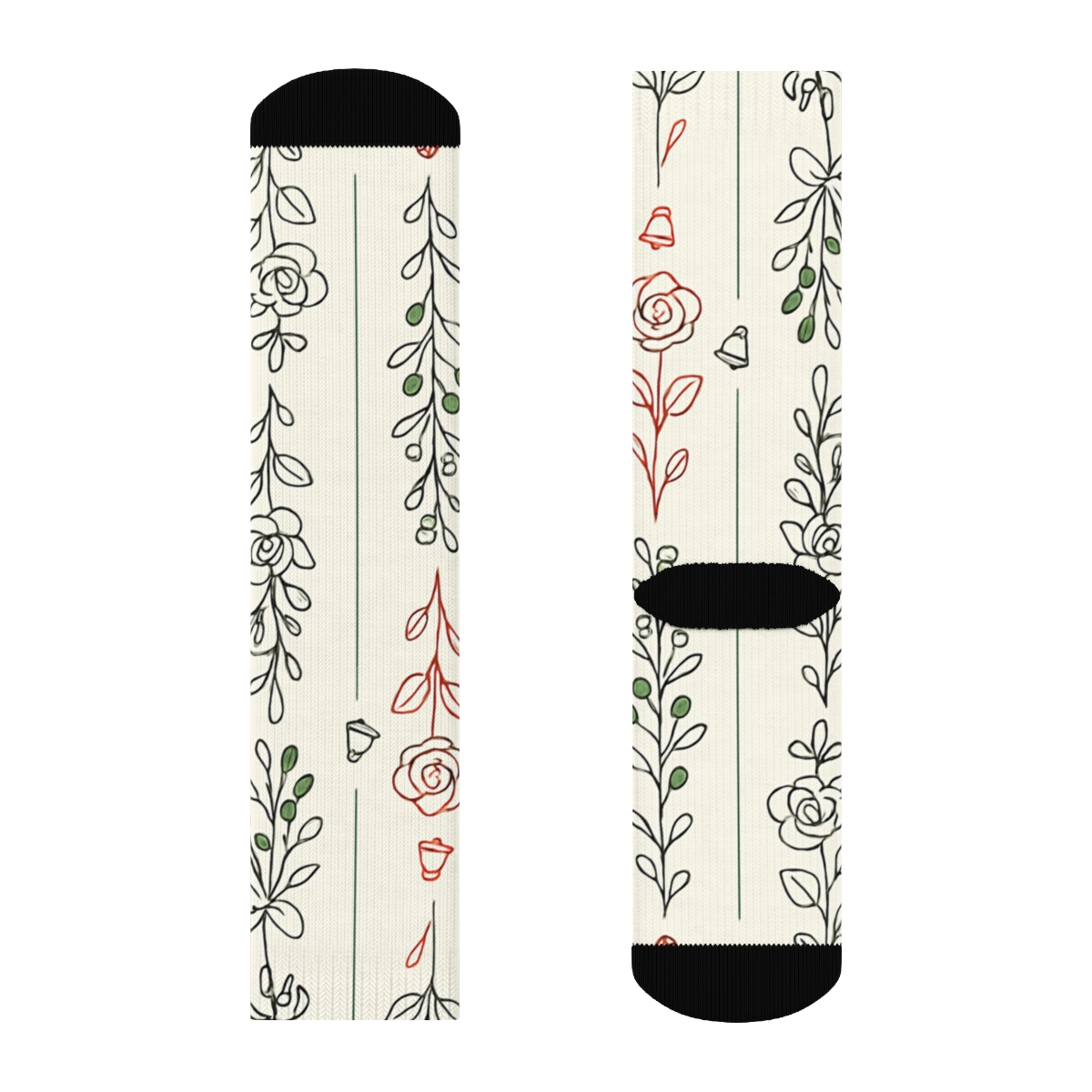 Minimalist Mistletoe Rose Candy Cane Stripe Grid On Ivory Background stylish athletic crew socks