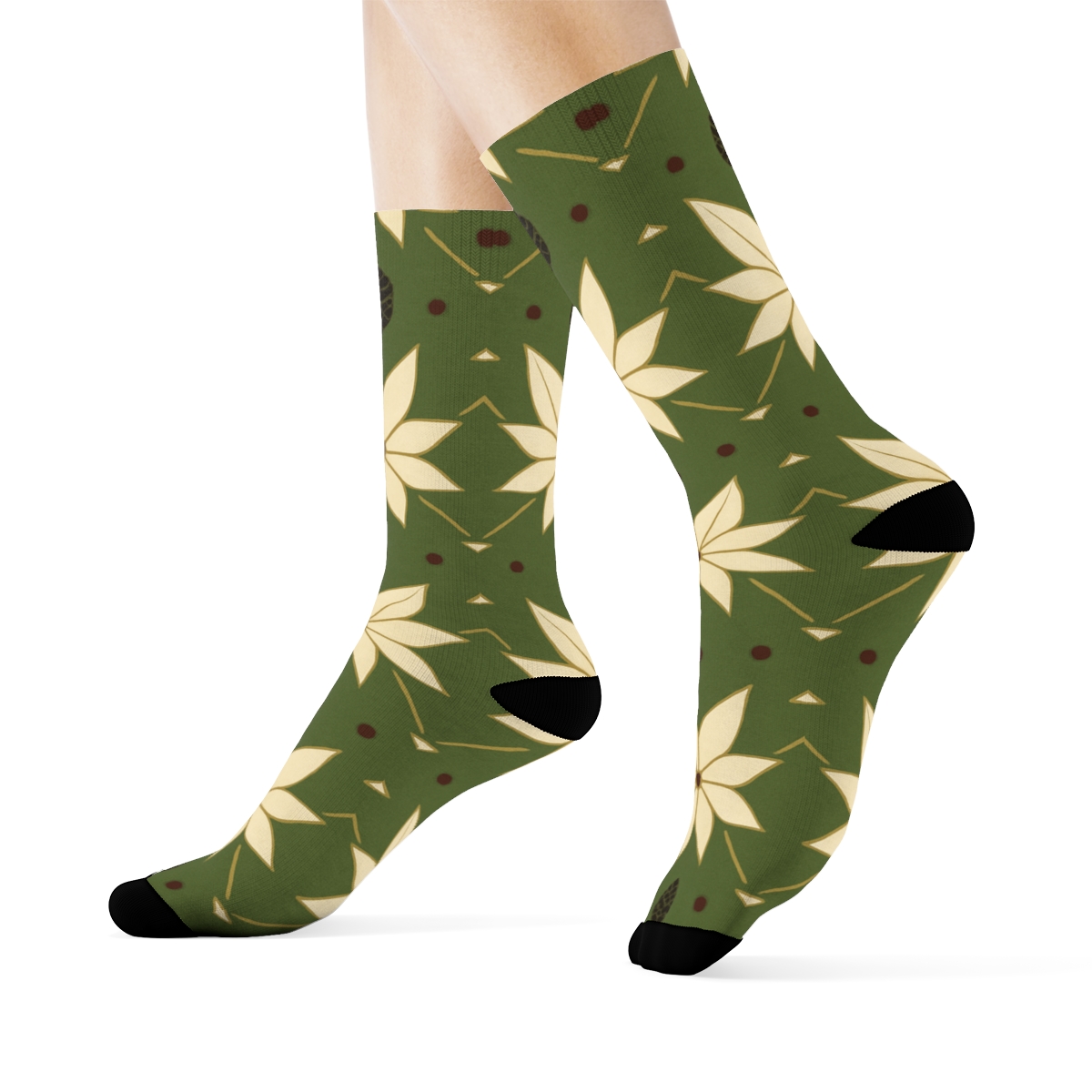 Minimal Star Bract Chevron On Moss Green Field premium sports crew socks