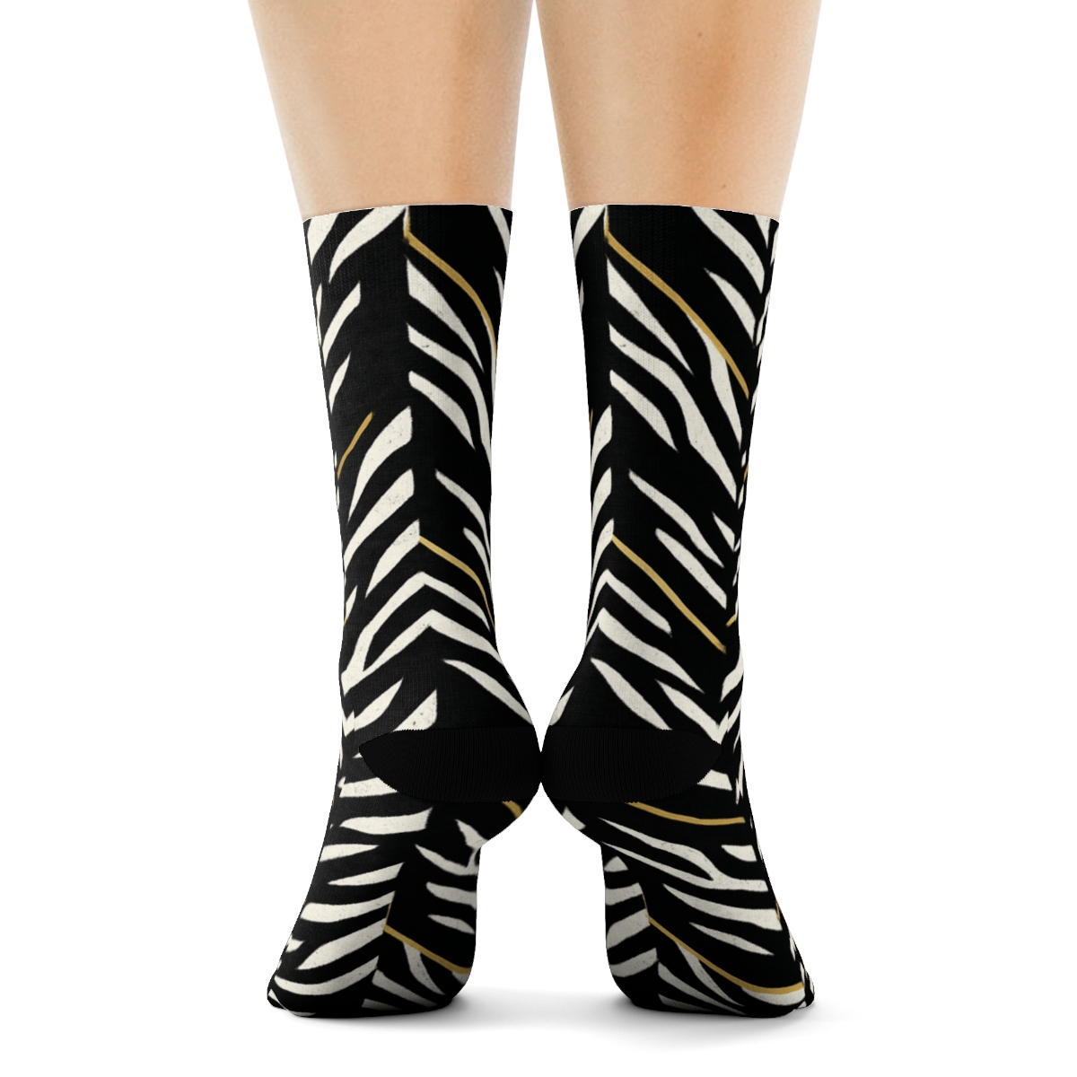 Diagonal Broken Stripe Chevron On Black premium sports crew socks