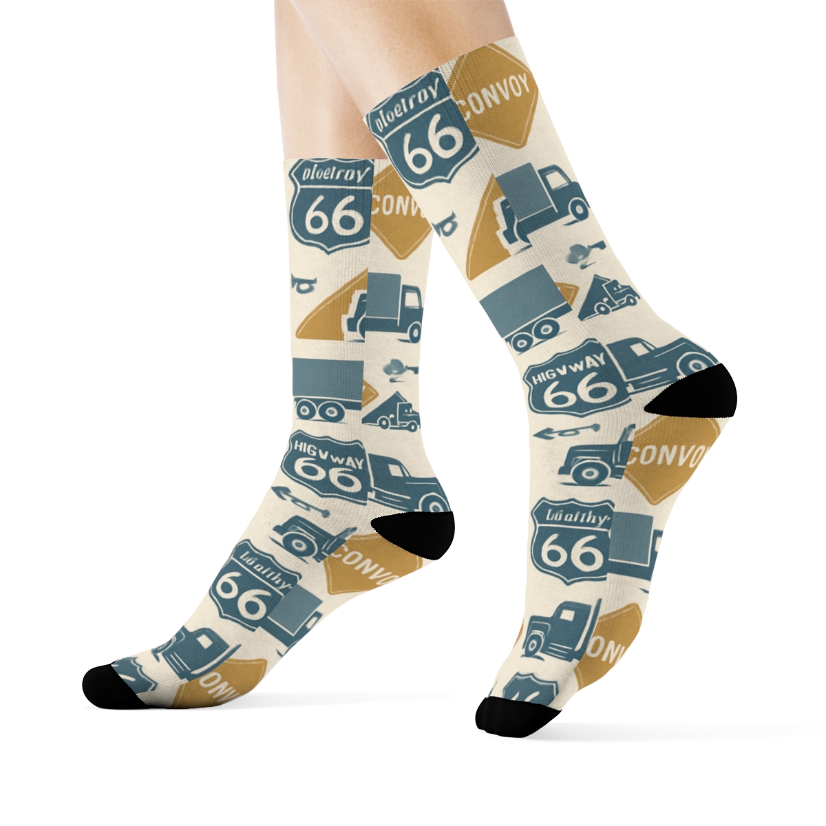 Vintage Road Sign Poster Look With Truck Driver Convoy Tessellation soft everyday crew socks