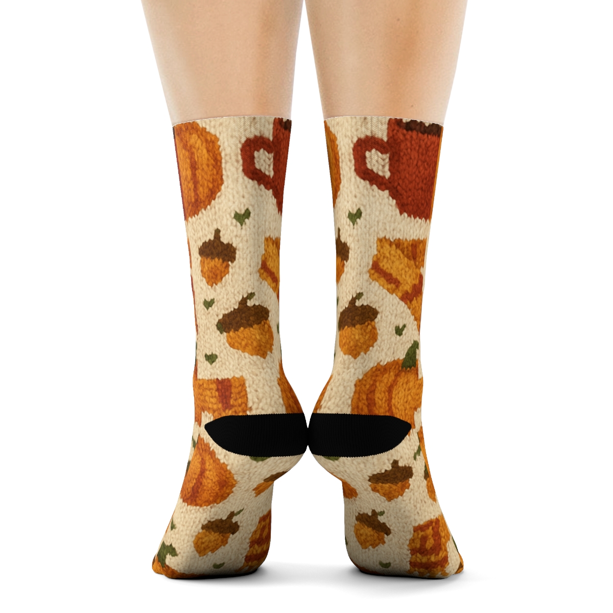 Knitted Pumpkin Mug Fair Isle On Creamy Beige Background premium sports crew socks