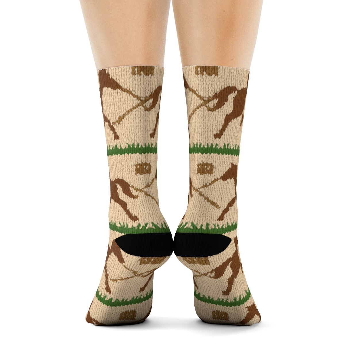 Knitted Meadow Pattern With Horse Silhouettes personalized crew socks