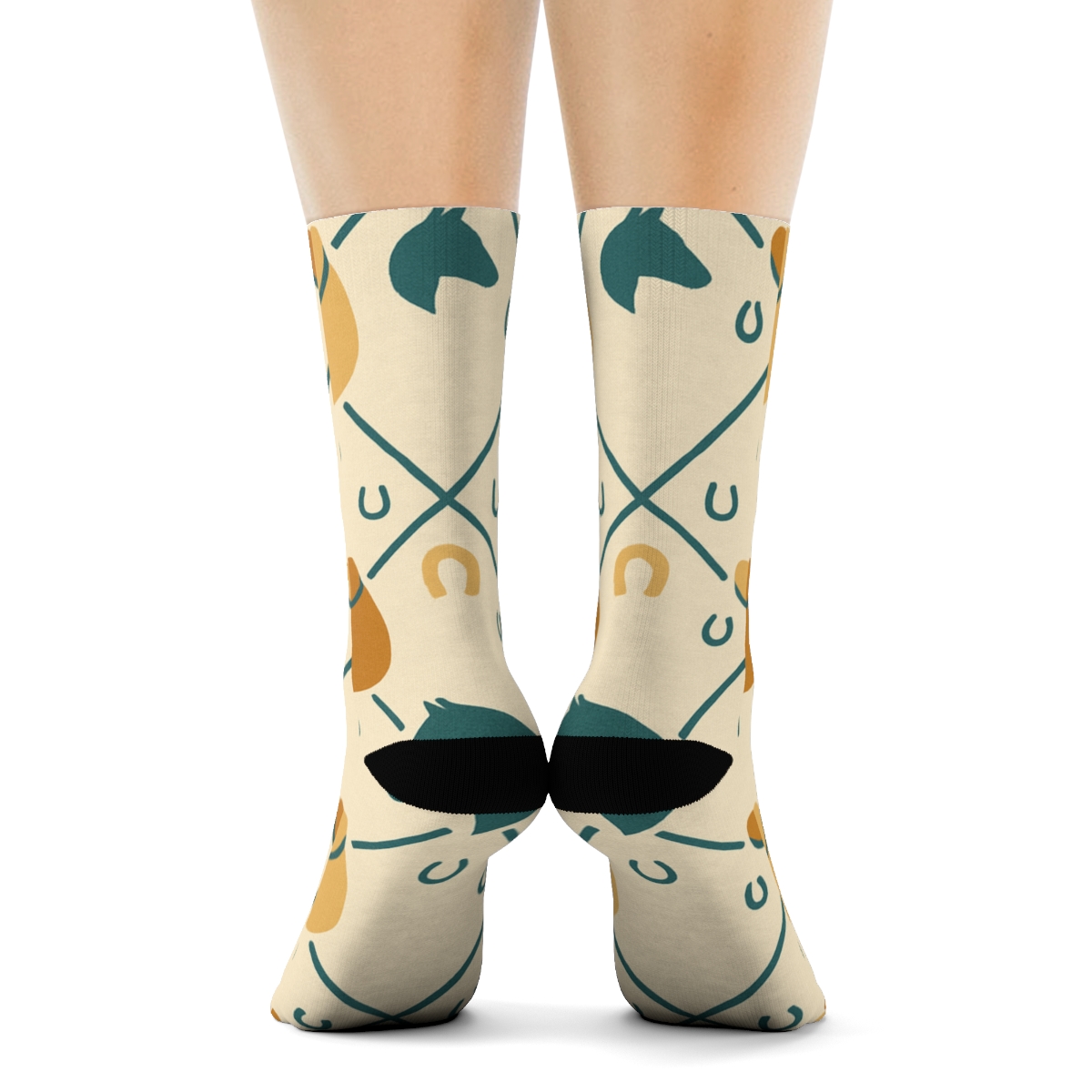 Saddle Lattice With Horse Accents designer printed crew socks