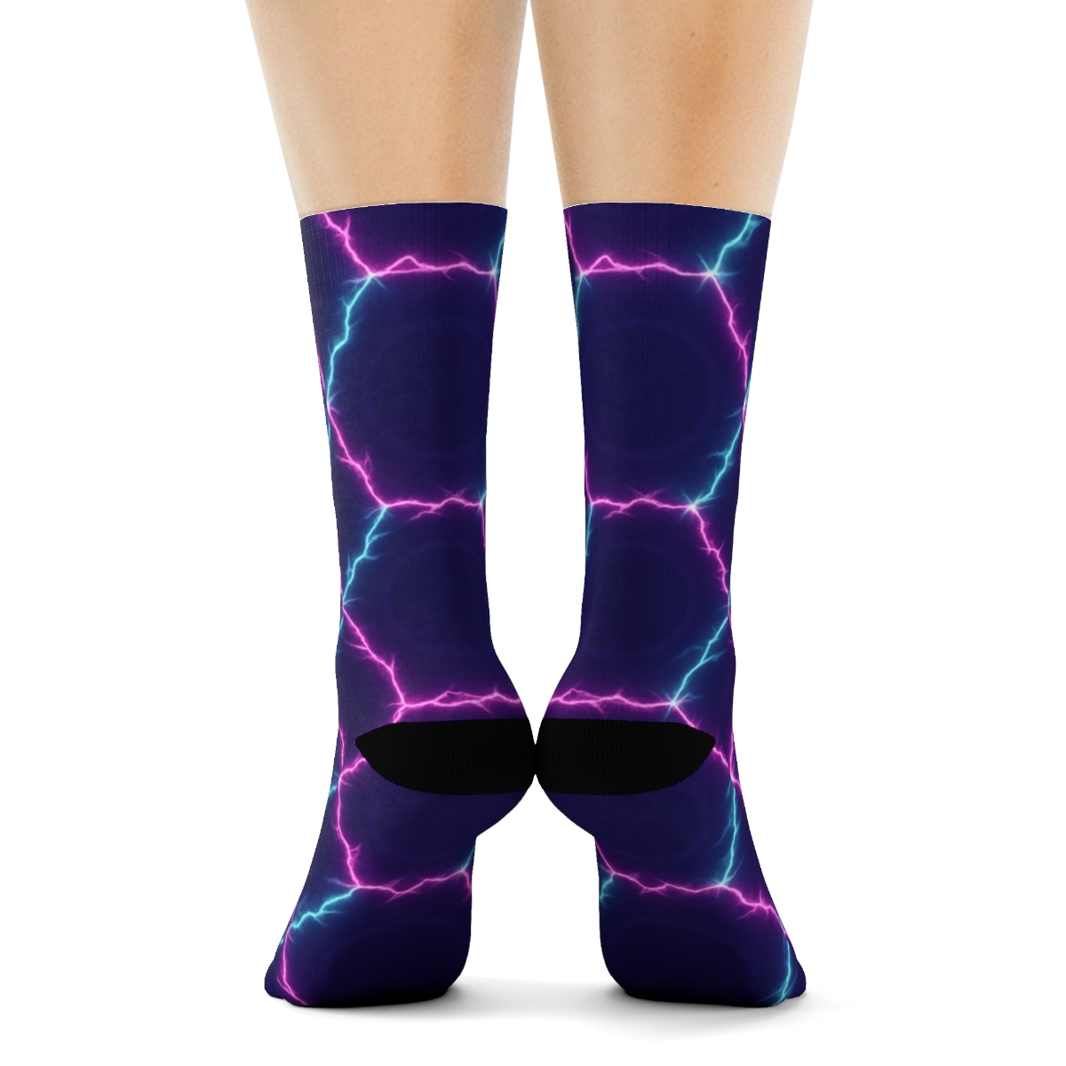 Neon Arc Tessellation On Deep Indigo unique graphic crew socks
