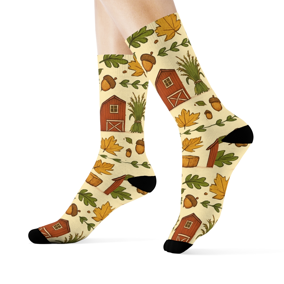 Harvest Barn Banded Foliage Wrap On Creamy Beige Background trendy patterned crew socks