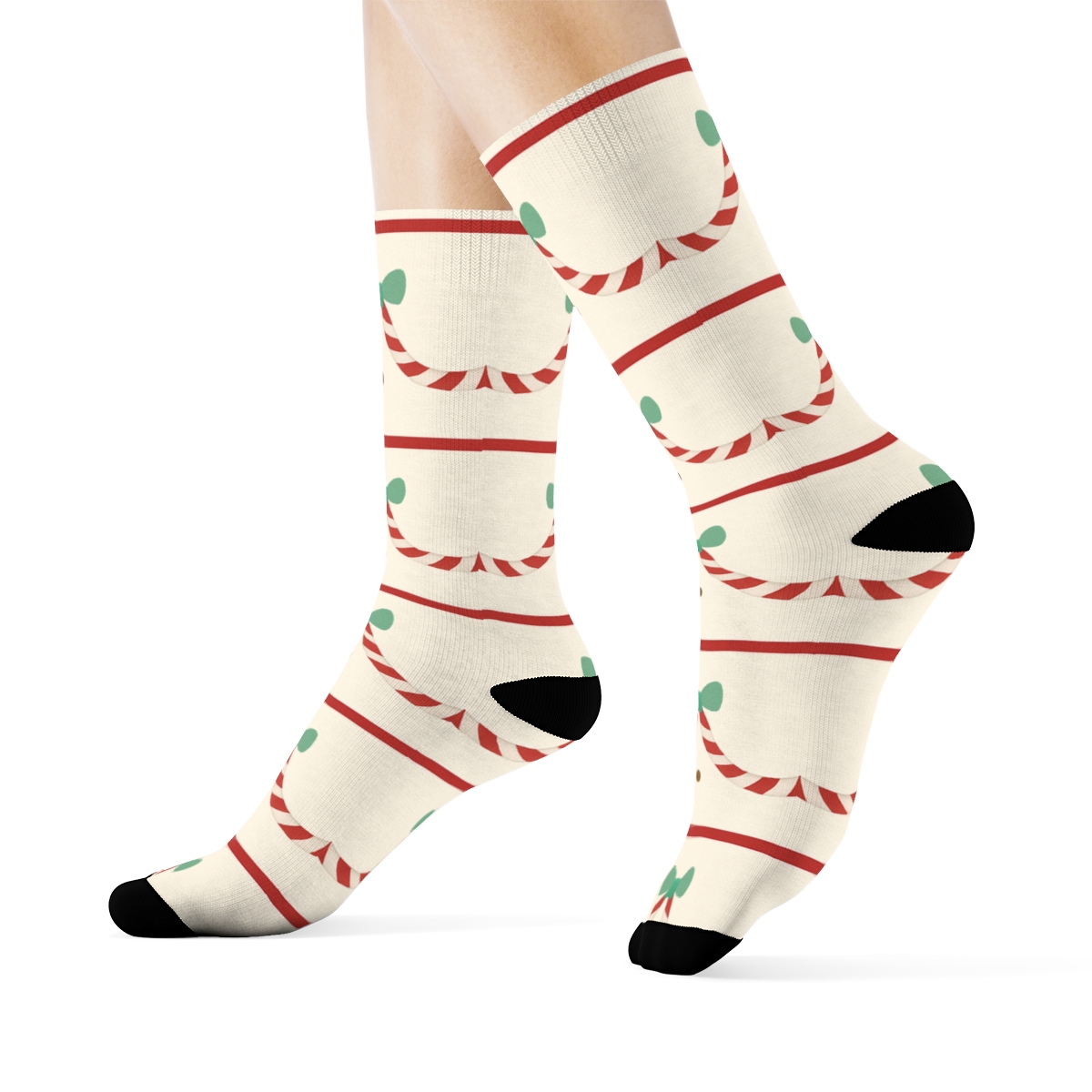 Candy Canes Mini Garland Border And All Over Blend premium sports crew socks