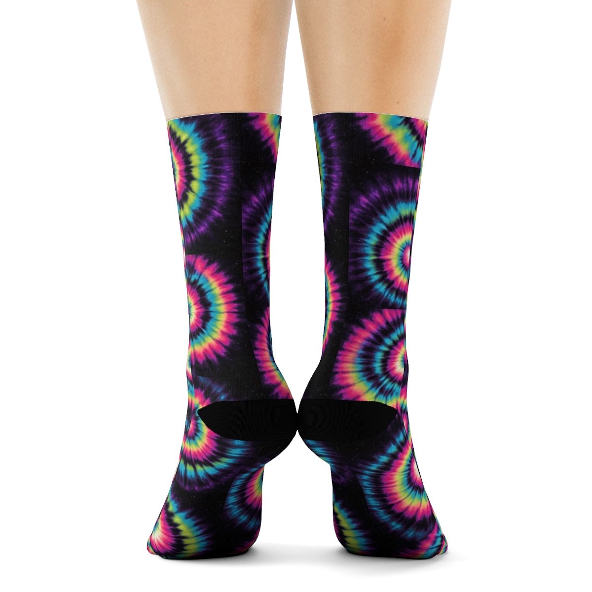 Neon Spiral Whorl Tile Grid On Black Field comfortable cotton crew socks