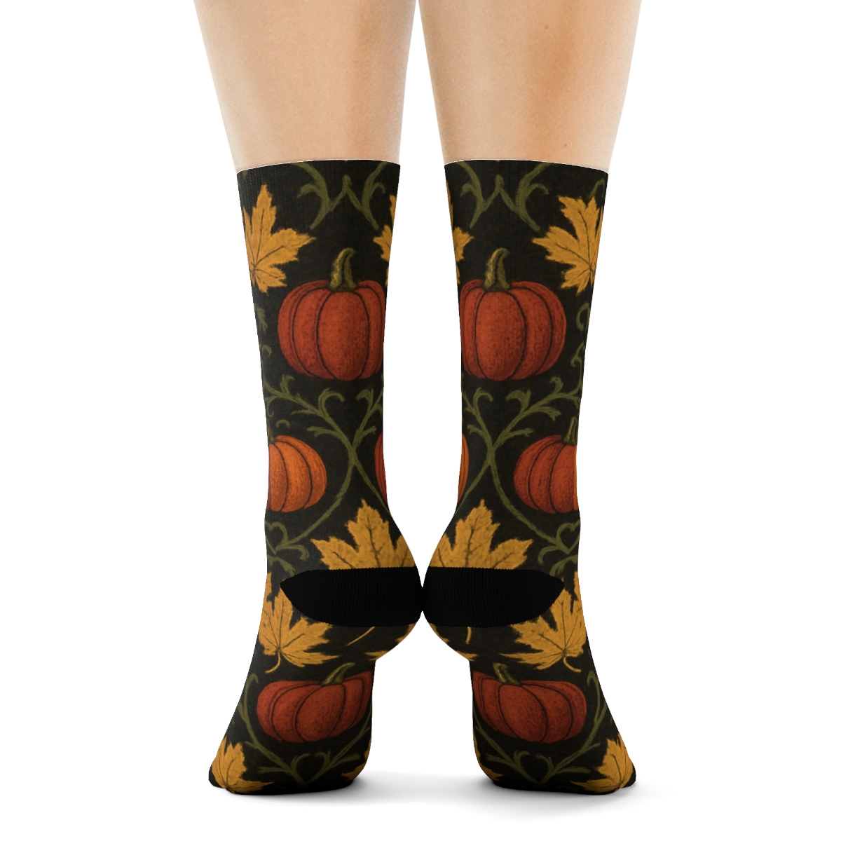 Mirrored Pumpkin Patch Lattice On Black Background premium sports crew socks