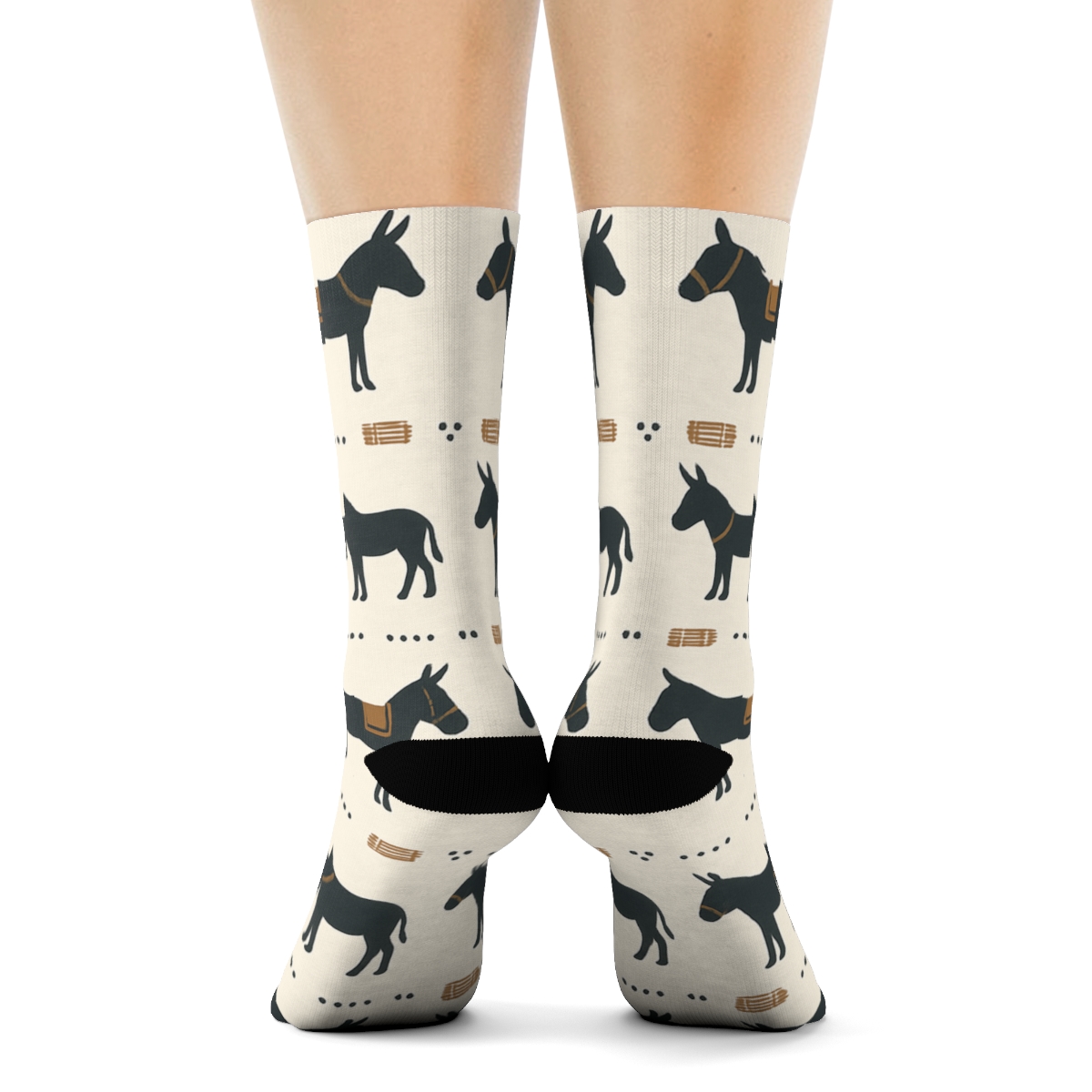 Pasture Silhouette Grid Donkey unique graphic crew socks
